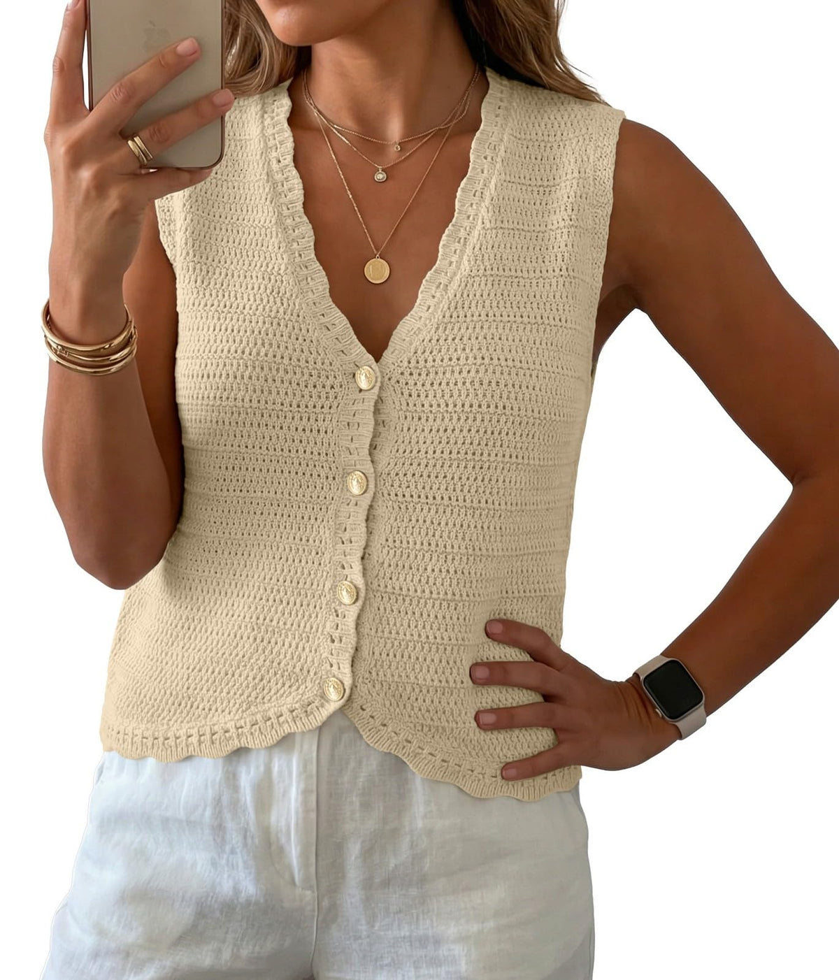 GRECERELLE Women's Summer Sleeveless V Neck Sweater Vest Knit Tank Top