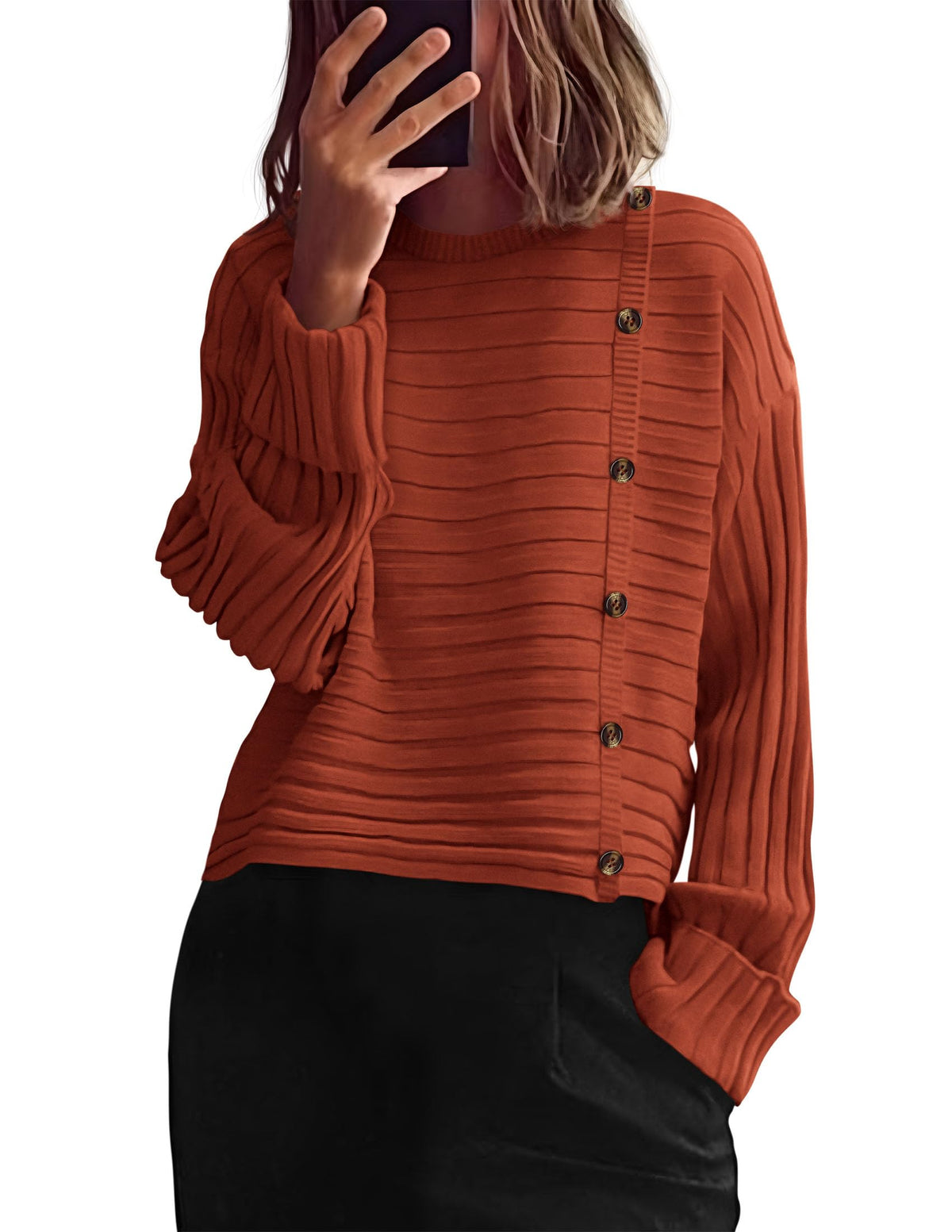 PRETTYGARDEN Womens Asymmetric Button Long Sleeve Sweater