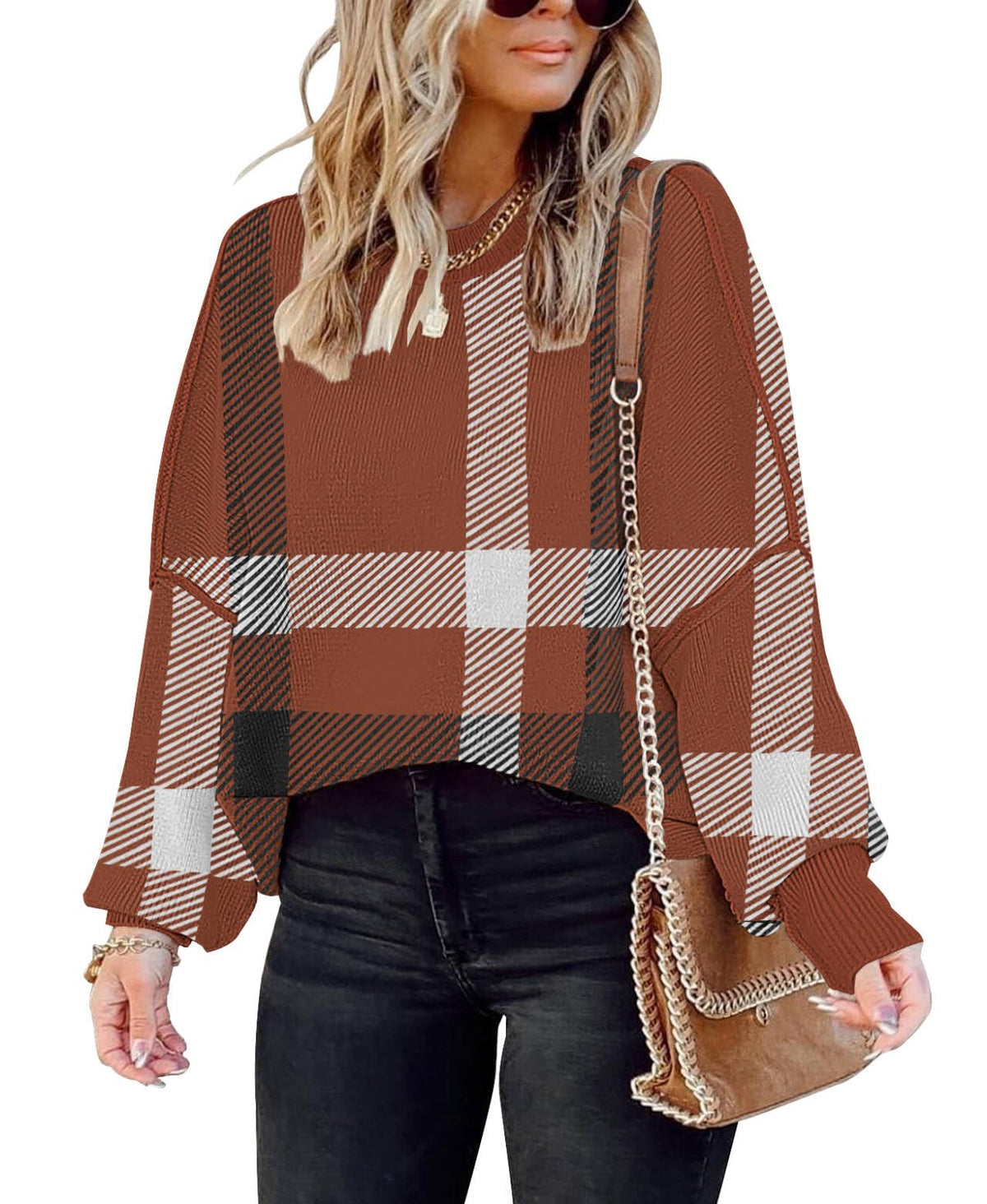 Womens Sweaters Causal Crewneck Batwing Sleeve Knit Top Side Split Oversized Pullover Sweater Loose Jumper