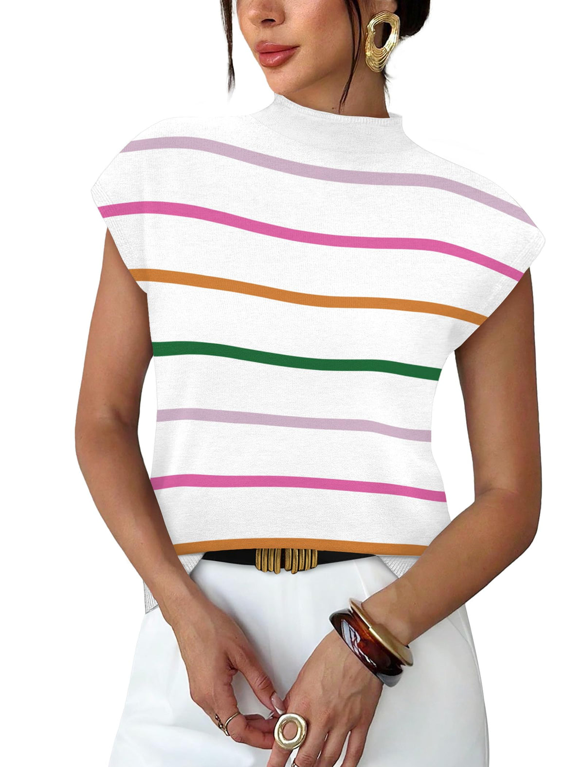 Sampeel Womens Short Sleeve Sweater Mock Neck Summer Top Dressy Casual Basic Knit Pullover Shirt