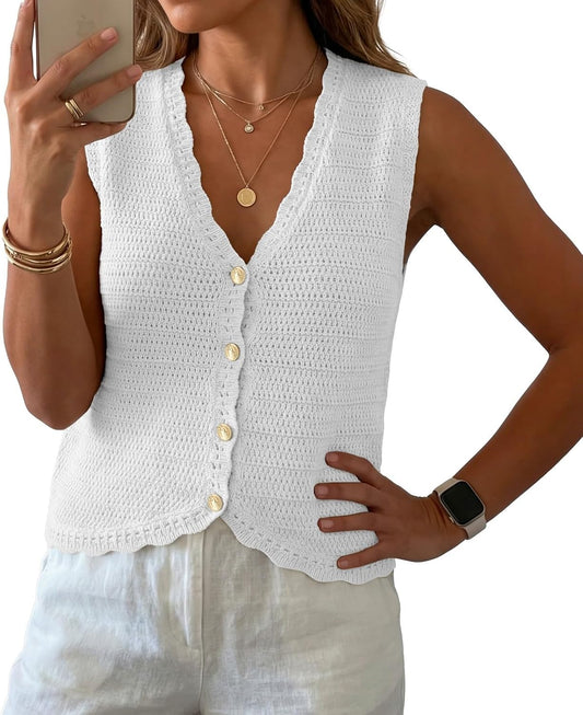 GRECERELLE Women's Summer Sleeveless V Neck Sweater Vest Knit Tank Top