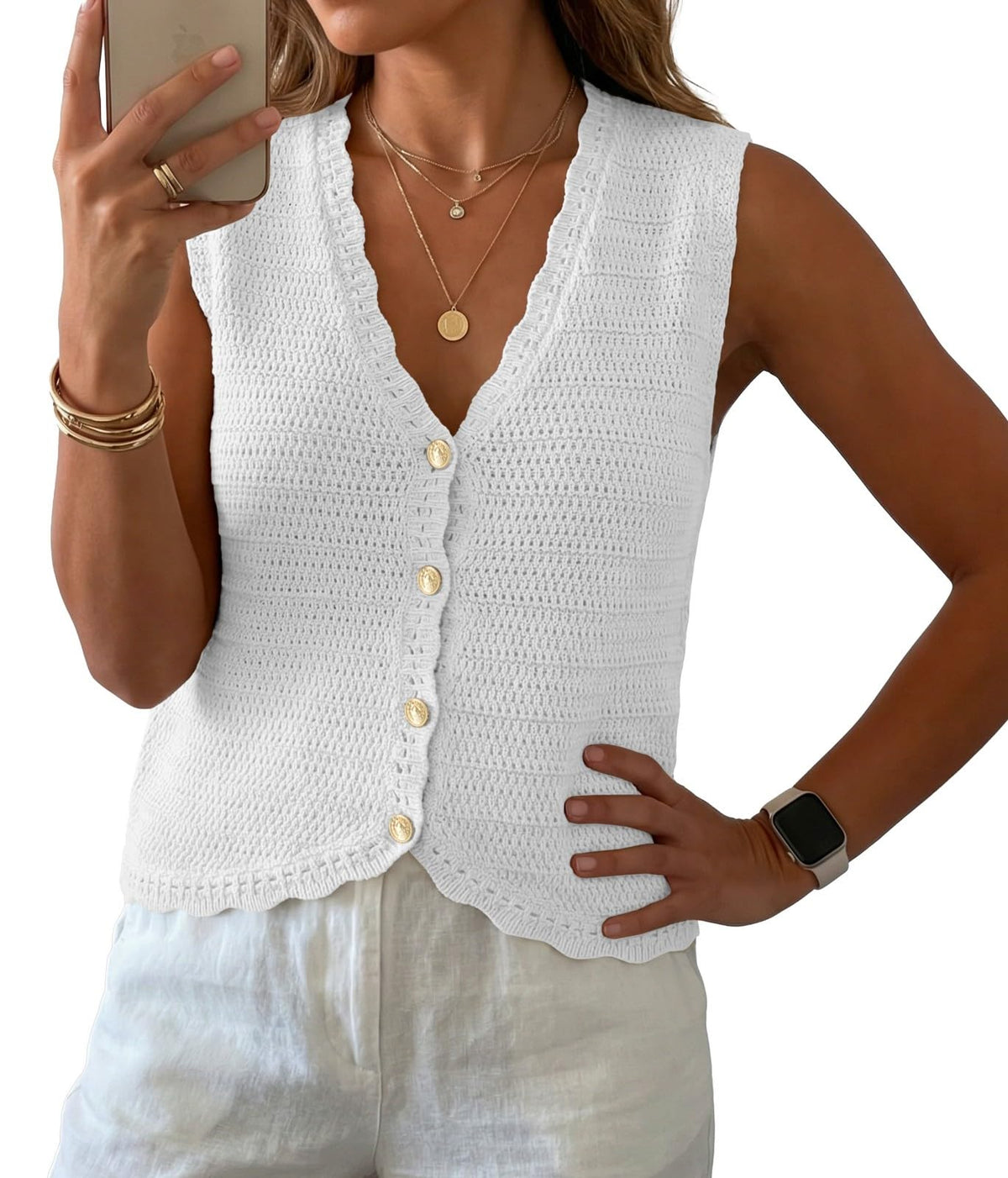 GRECERELLE Women's Summer Sleeveless V Neck Sweater Vest Knit Tank Top