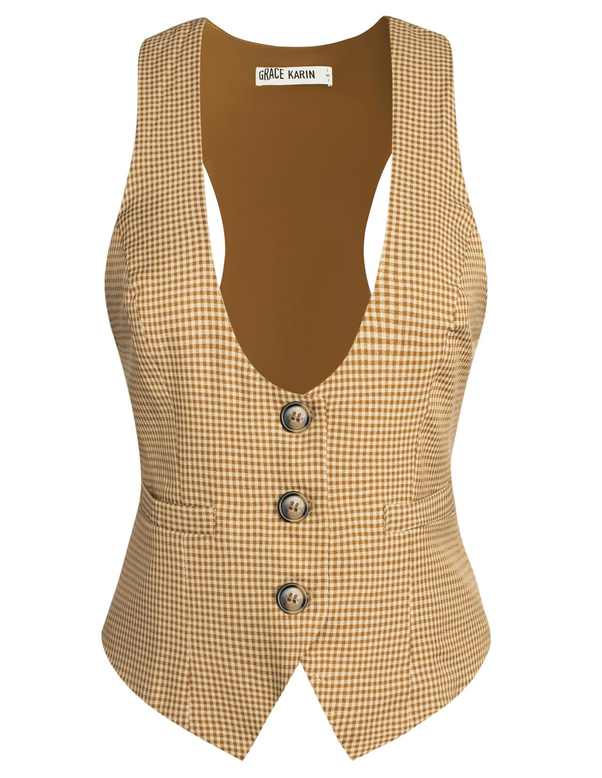 GRACE KARIN Women's Suit Vest Top, Dressy Casual Sleeveless Button Waistcoat, Fromal Steampunk Blazer for Work Office