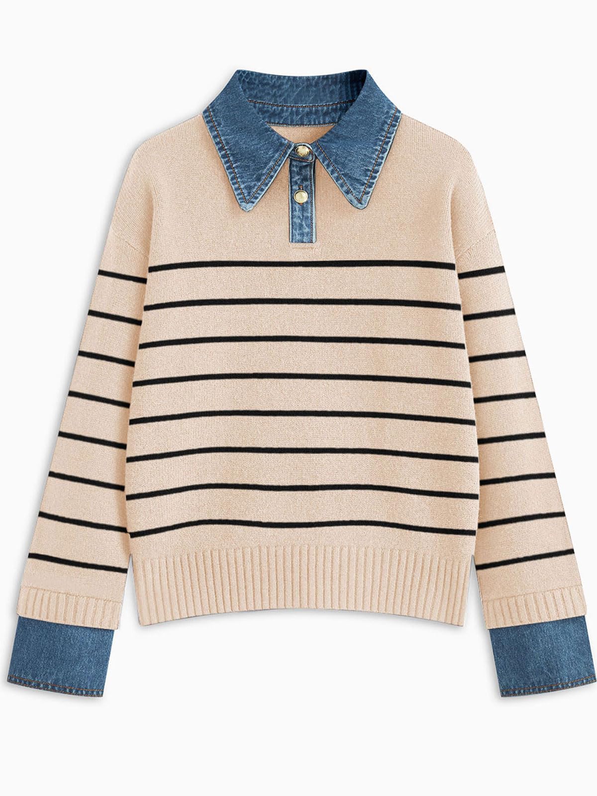 GUNEST Womens Oversized Sweater Denim Polo Knit Collared Fall Sweater