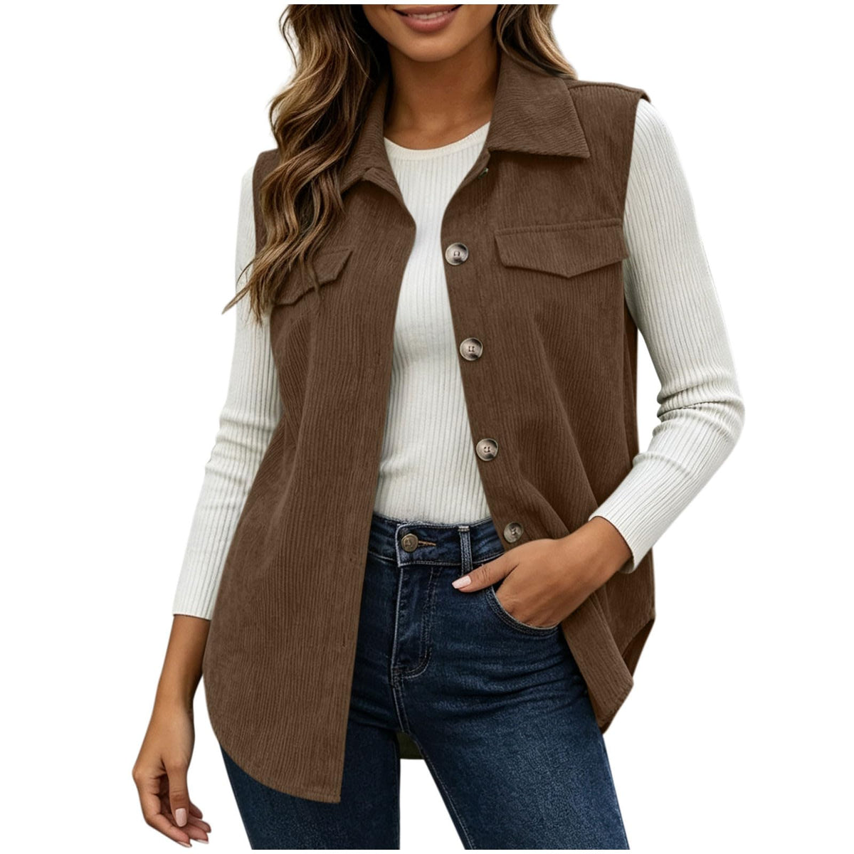 Corduroy Vest Women Lightweight Sleeveless Corduroy Jacket