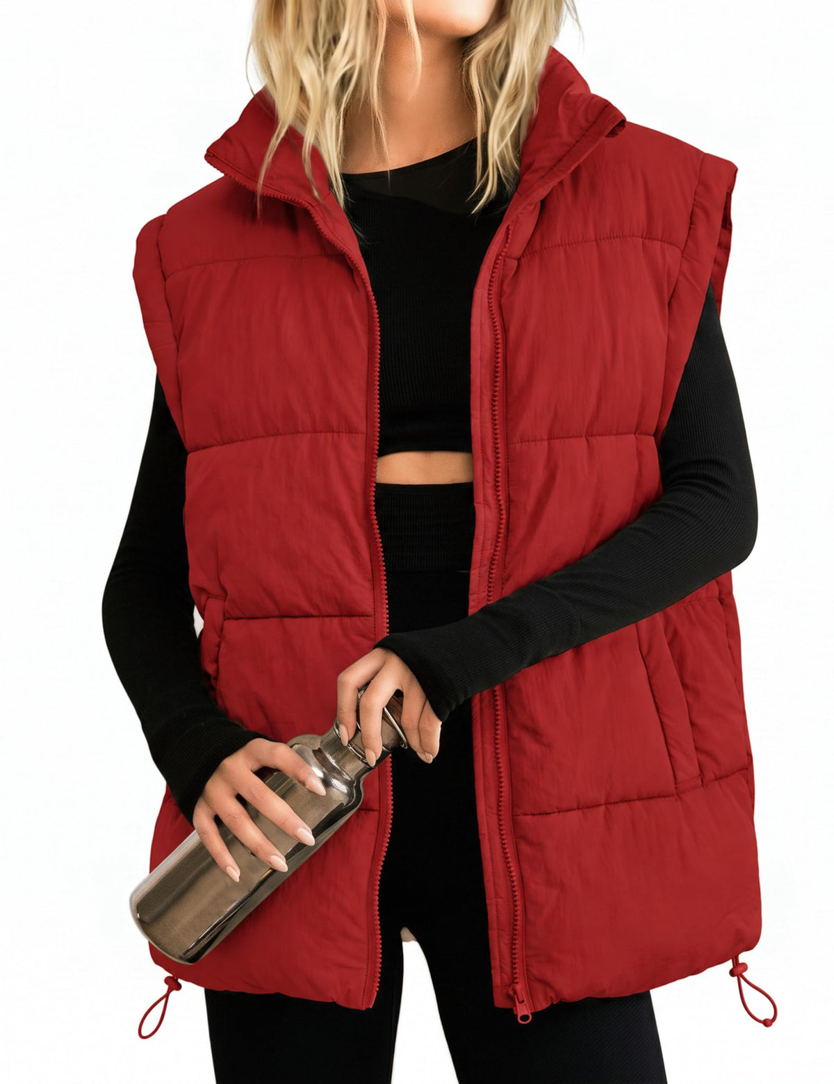 Athlisan Womens Zip Up Puffer Vest Stand Collar Sleeveless Padded Jacket Coat