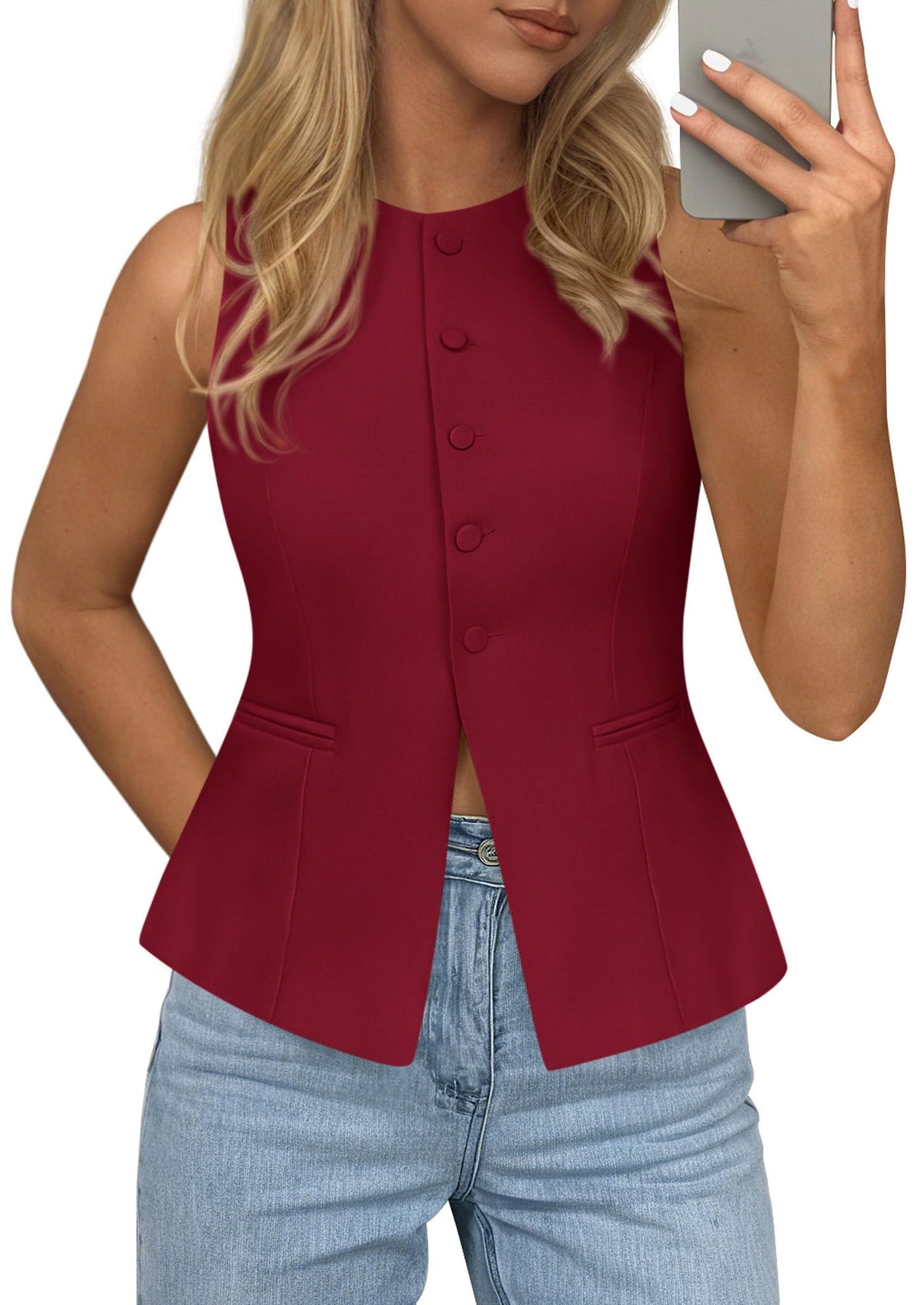 PRETTYGARDEN Womens Vest Tops Suit Button Down Waistcoat