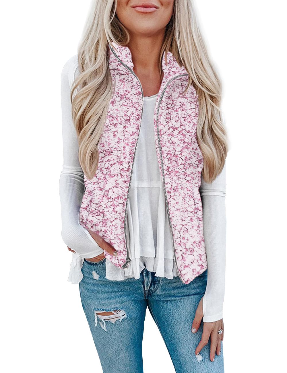 LOMON Womens Fuzzy Sherpa Fleece Jacket Lightweight Vest Cozy Sleeveless Cardigan Zipper Waistcoat Outerwear with Pocket
