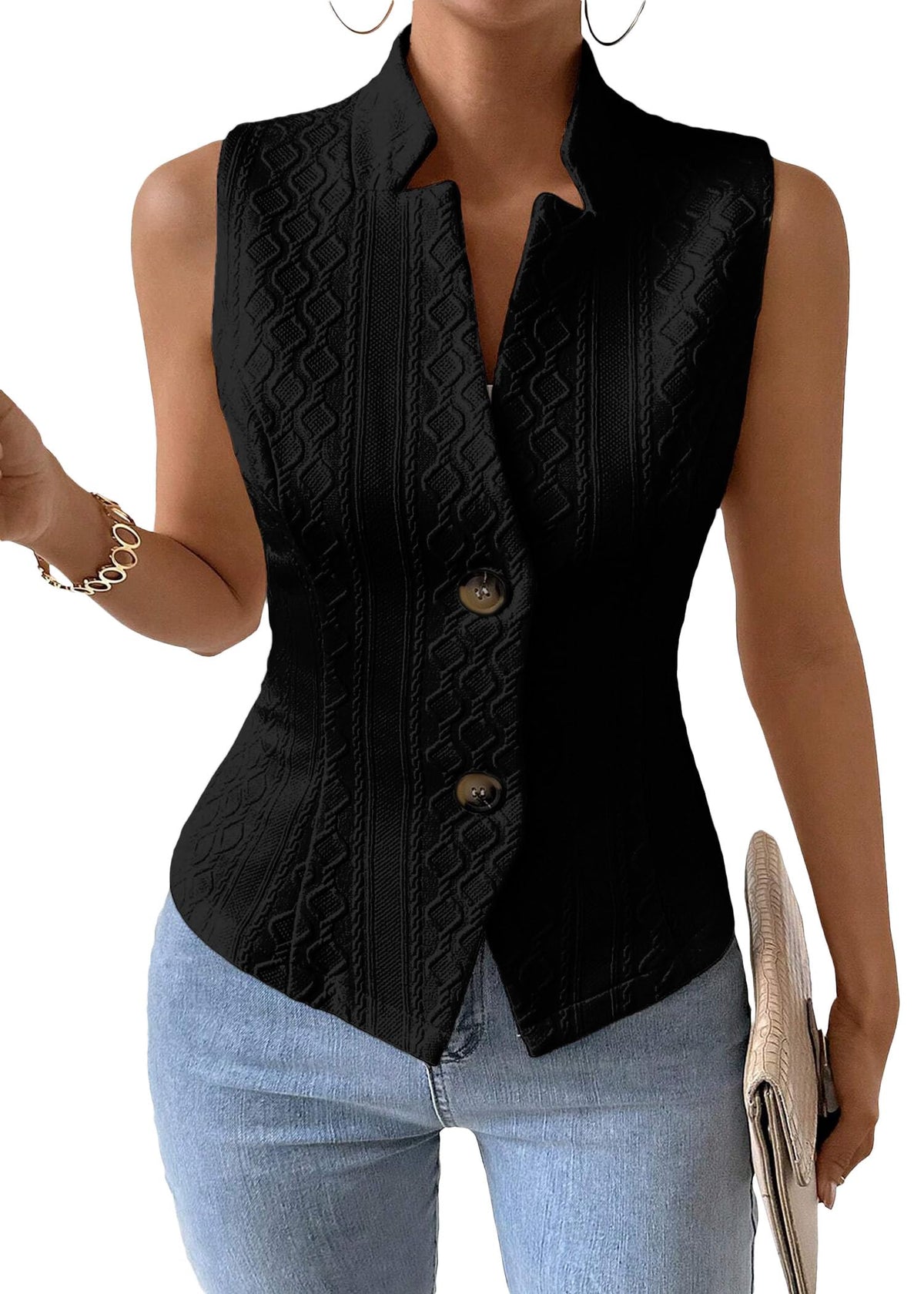 Mina Self Women's Sleeveless Sweater Vest,Knit Stretchy Dressy Casual Top