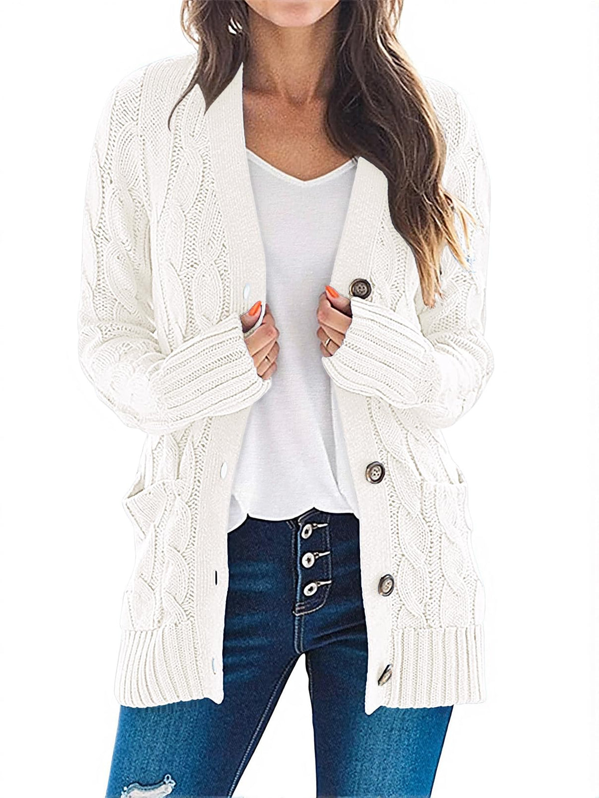 MEROKEETY Womens Fall 2026 Long Sleeve Cable Knit Cardigan Sweaters
