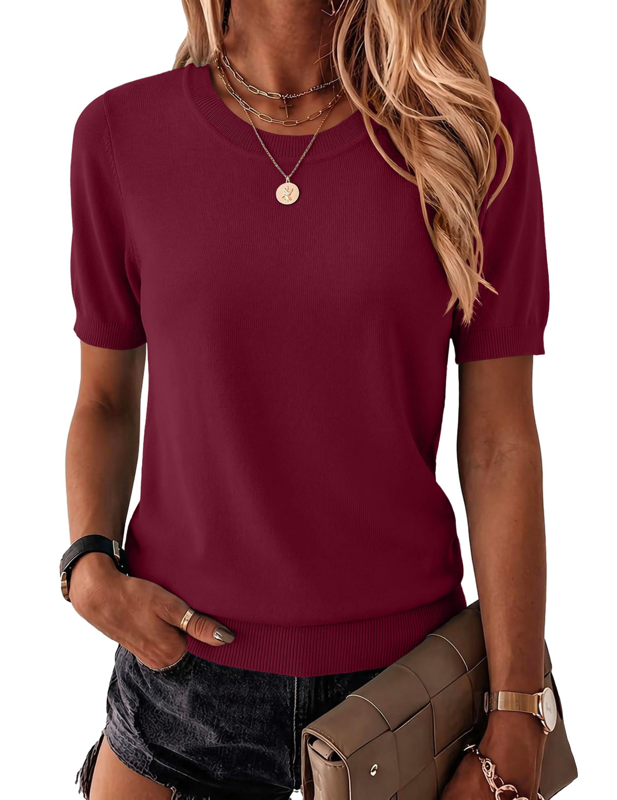Zeagoo Womens Tops Short Sleeve Sweater Crewneck Basic Fashion Clothing