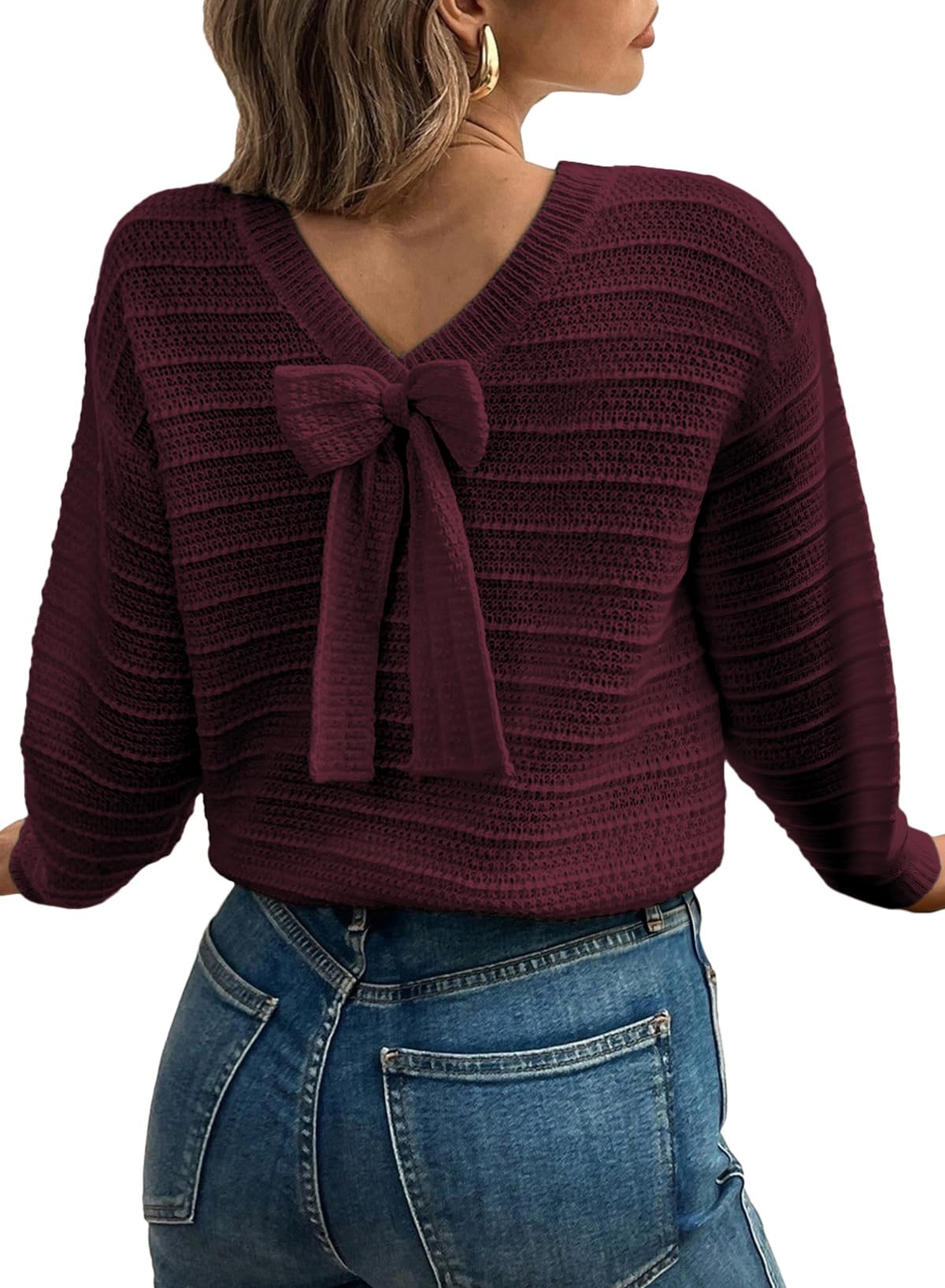 EVALESS Womens Bow Sweaters Pullover Knit Tops Fall Outfits