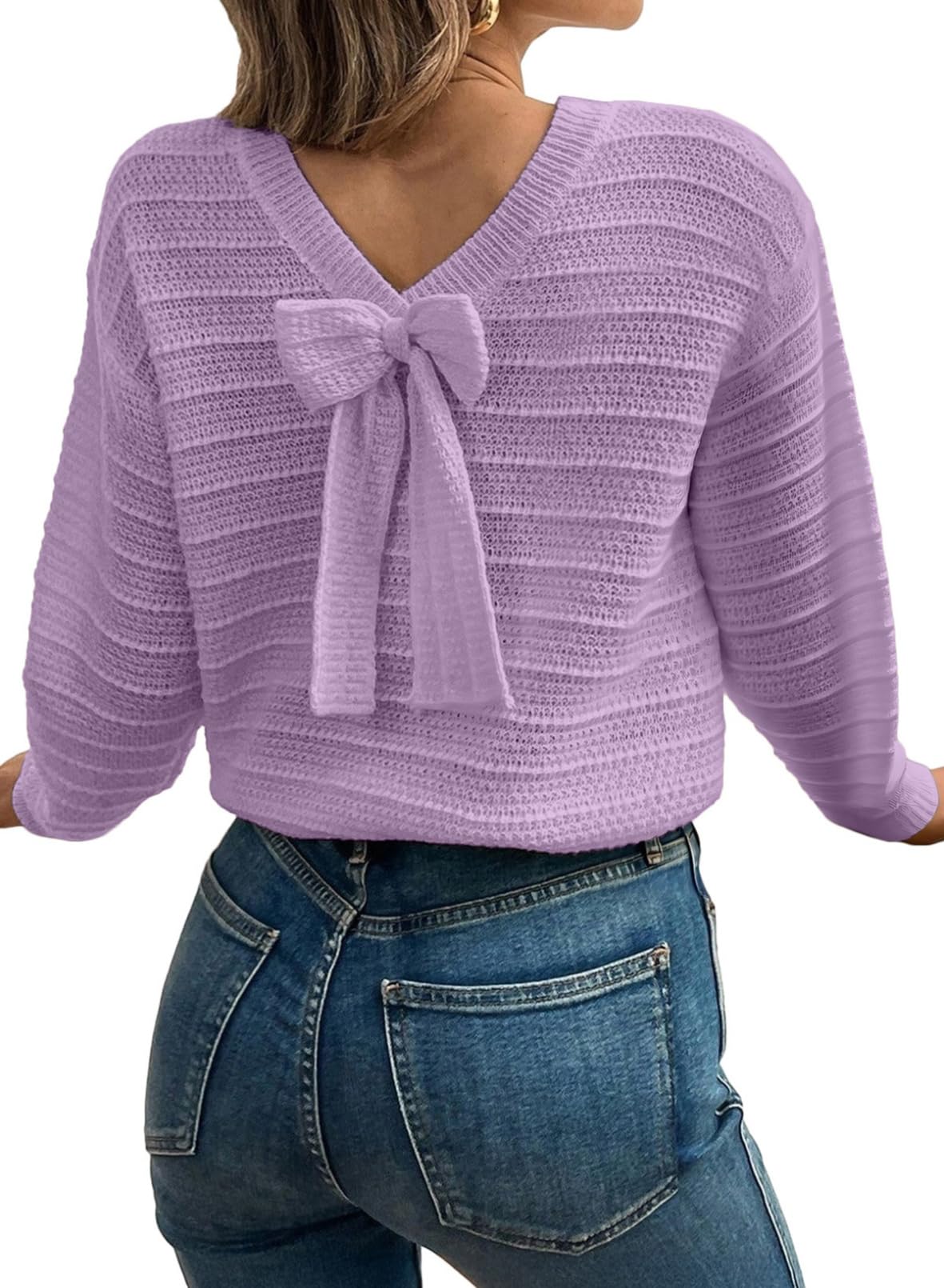 EVALESS Womens Bow Sweaters Pullover Knit Tops Fall Outfits
