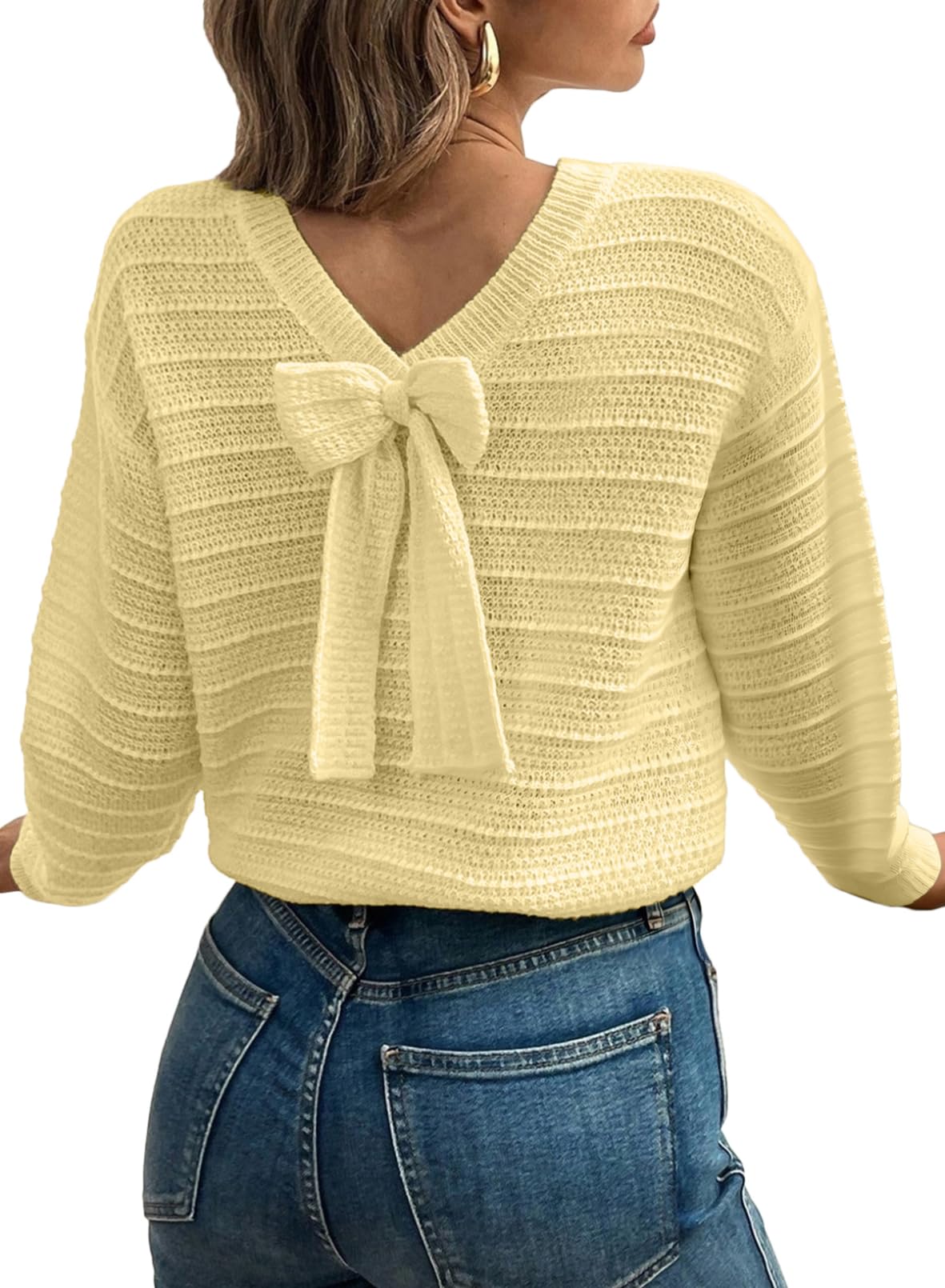 EVALESS Womens Bow Sweaters Pullover Knit Tops Fall Outfits