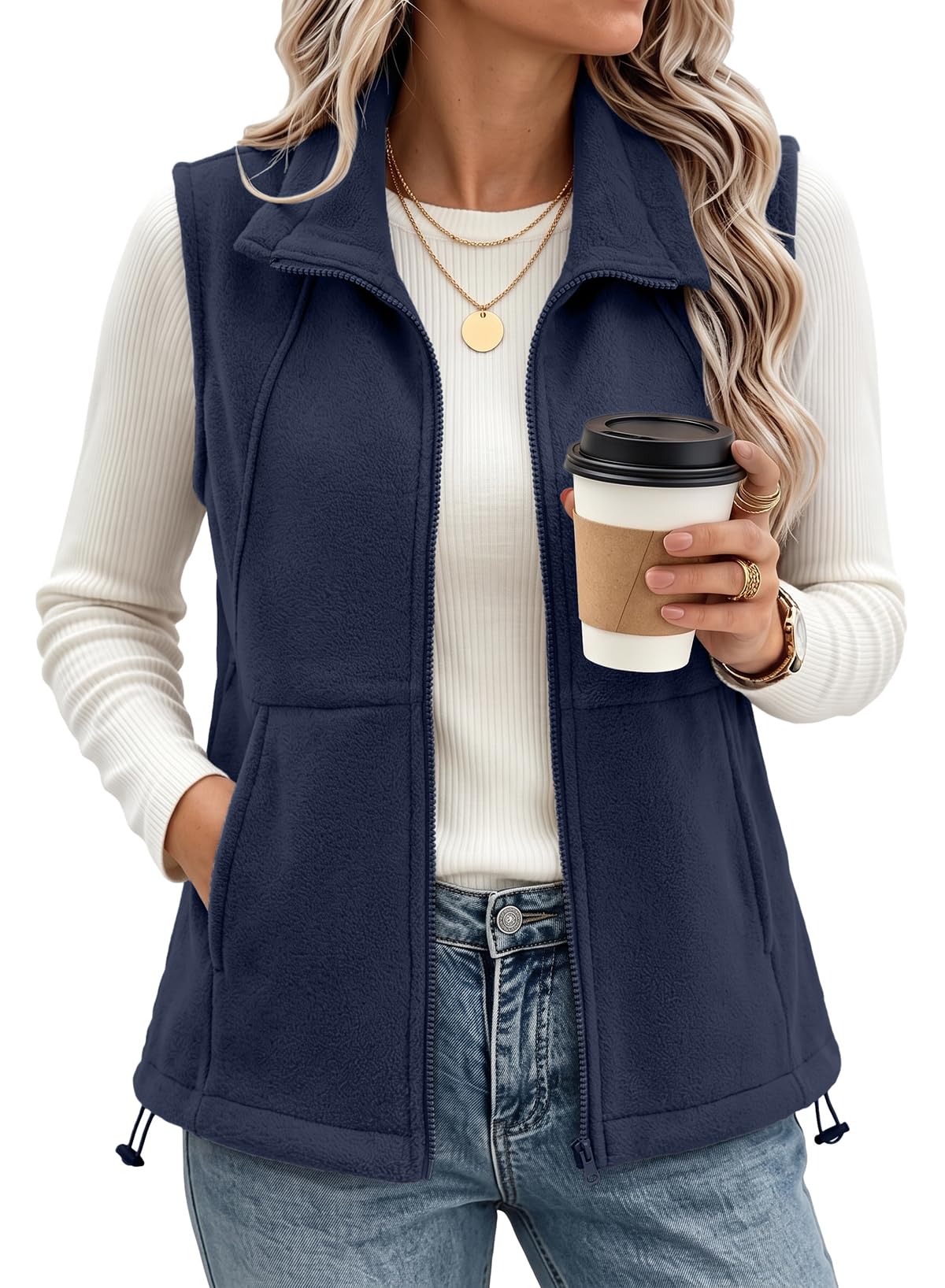 Dokotoo Women's Fleece Vest Outerwear Sleeveless Zip Jackets with Pocket
