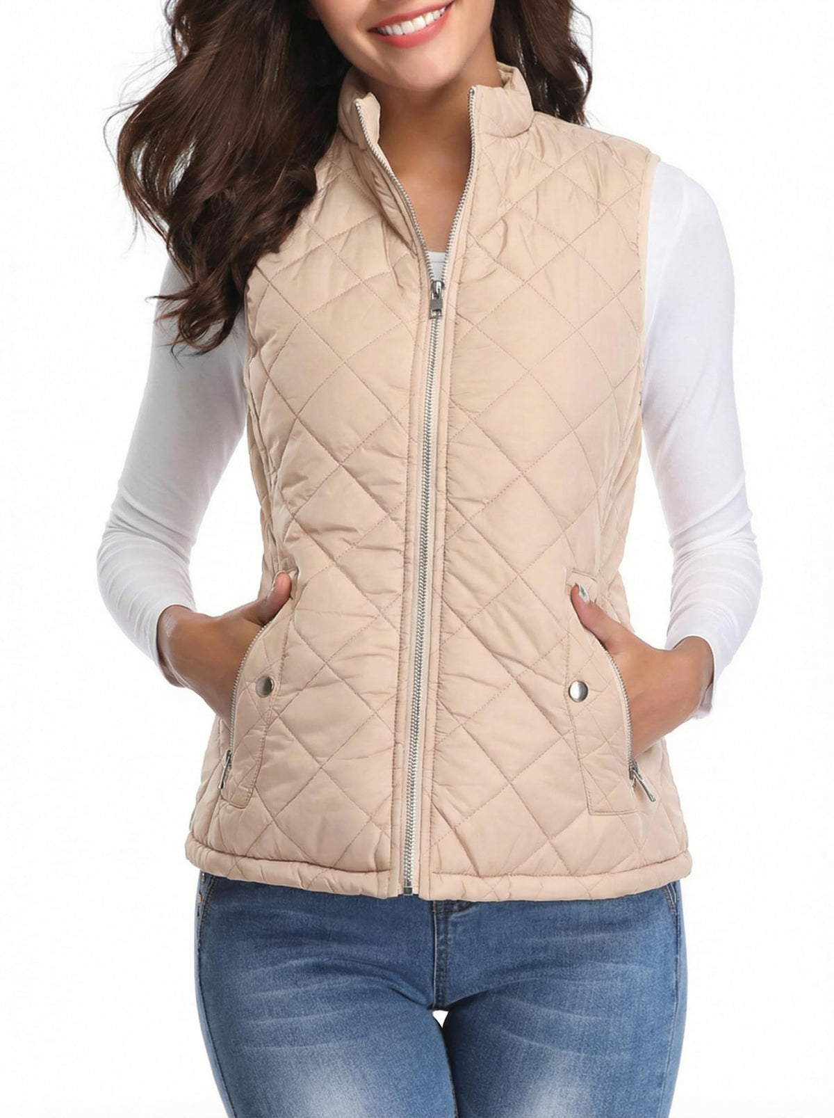 Fuinloth Women's Quilted Vest Lightweight Puffer Stand Collar Zip Gilet