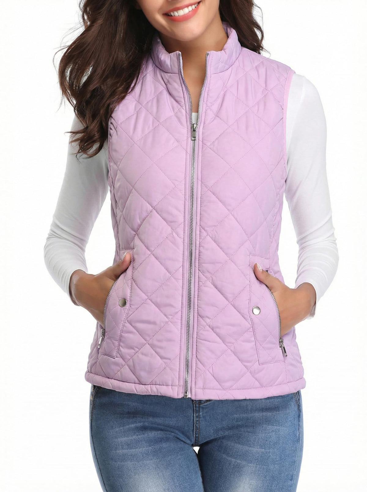Fuinloth Women's Quilted Vest Lightweight Puffer Stand Collar Zip Gilet