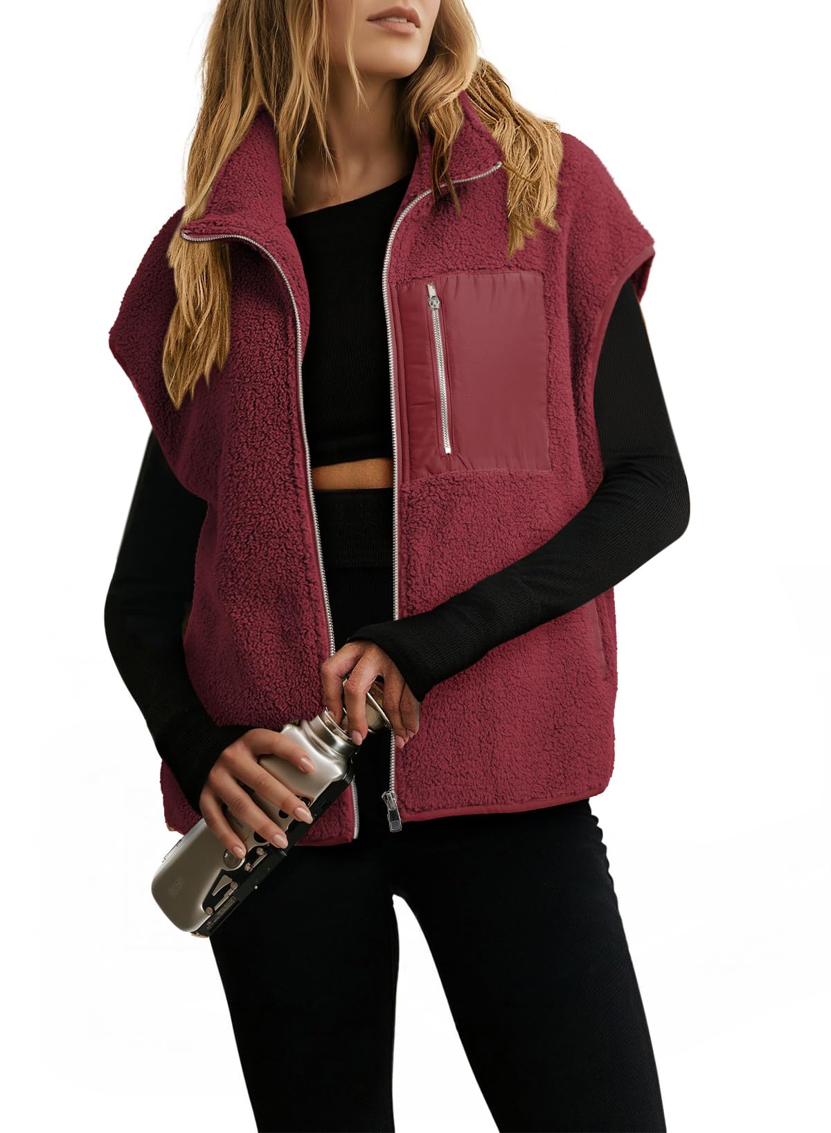 Dokotoo Fleece Womens Vest Zip Up Oversized Casual Jacket 2026