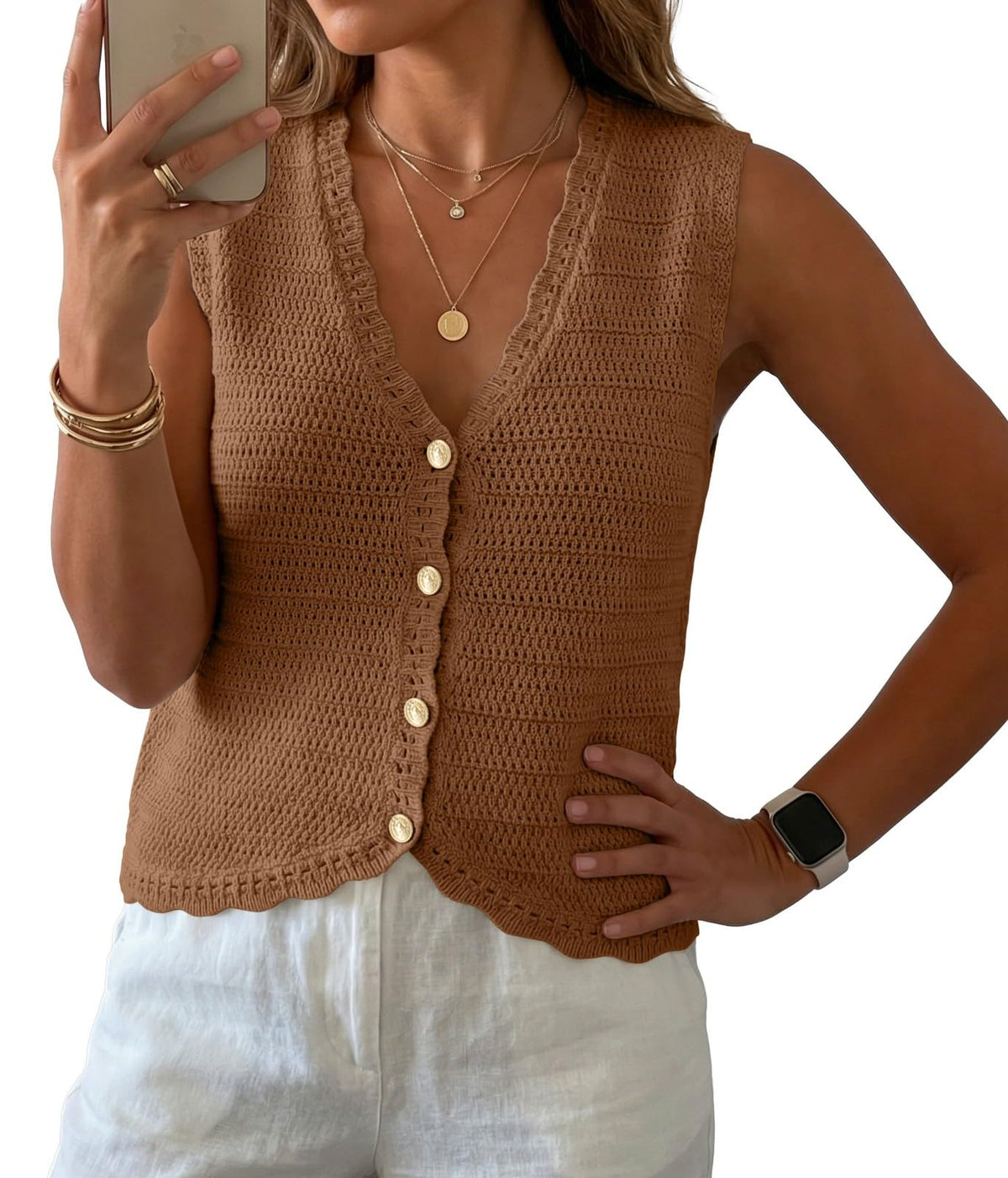 GRECERELLE Women's Summer Sleeveless V Neck Sweater Vest Knit Tank Top