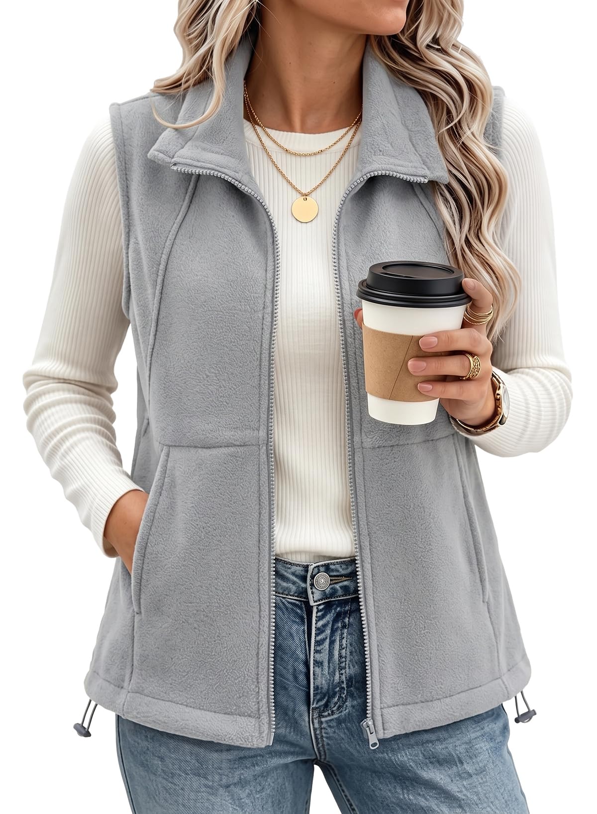Dokotoo Women's Fleece Vest Outerwear Sleeveless Zip Jackets with Pocket