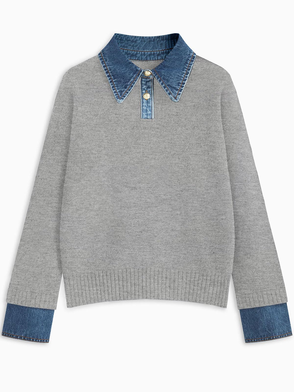 GUNEST Womens Oversized Sweater Denim Polo Knit Collared Fall Sweater