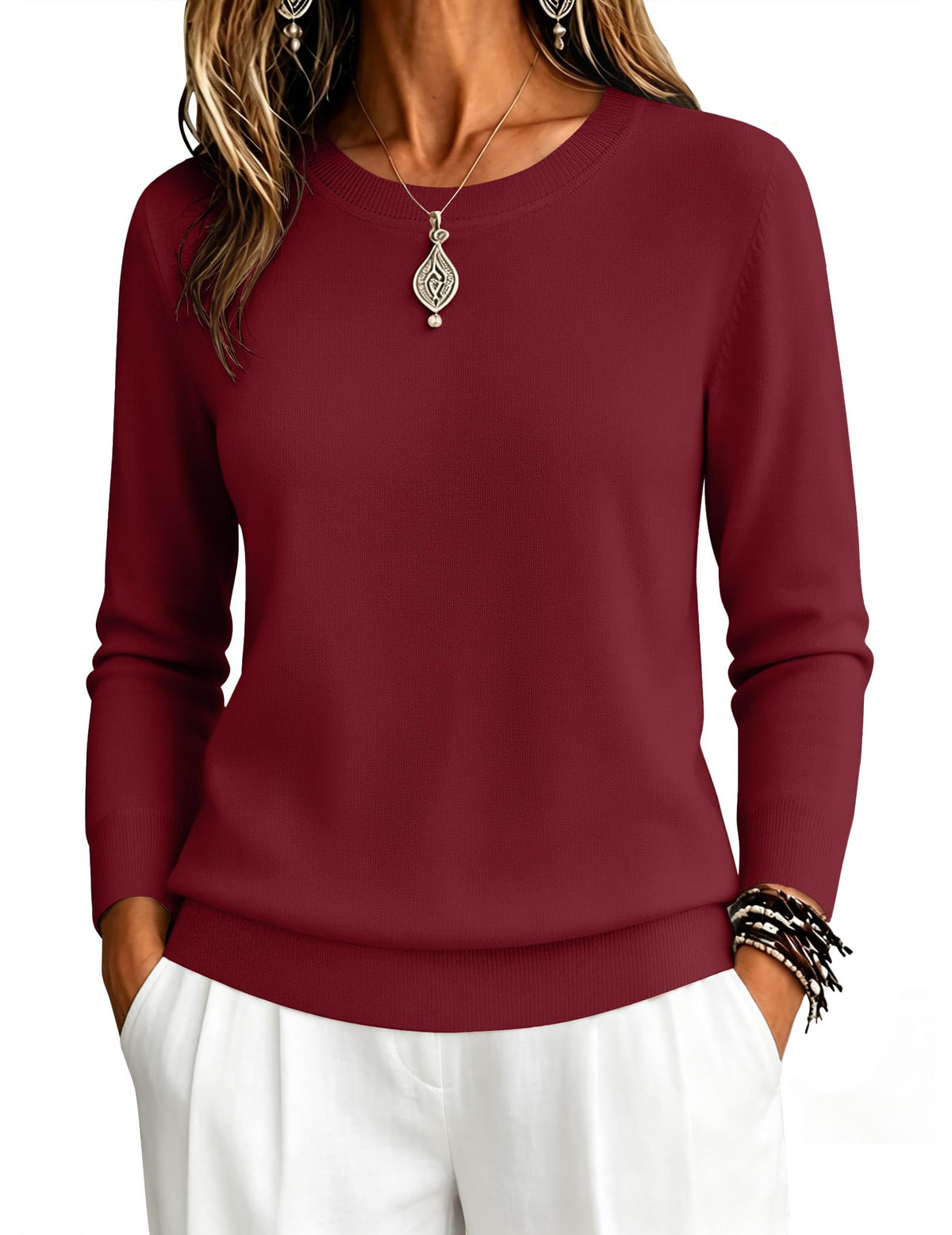Zeagoo Womens Sweaters Long Sleeve Tops Classic Fall Clothes Crewneck Tops