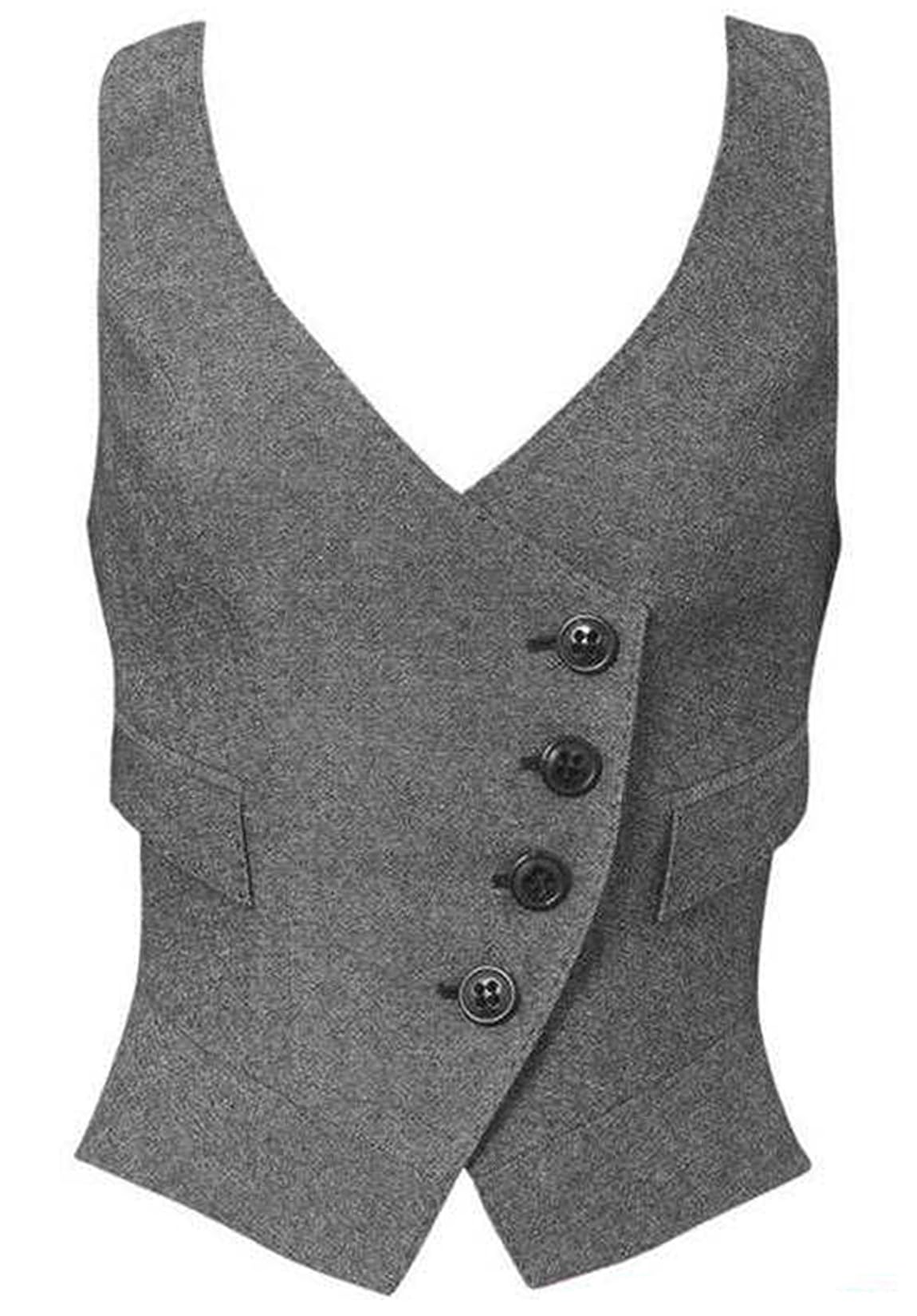 Women's Herringbone Tweed Waistcoat Slim-Fit Suit Vest