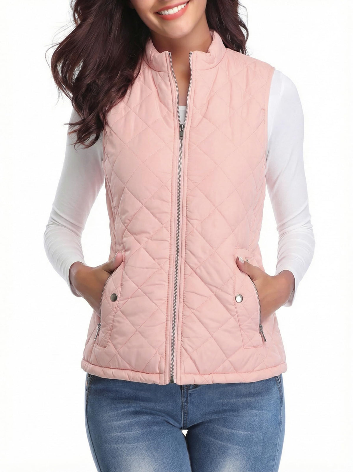 Fuinloth Women's Quilted Vest Lightweight Puffer Stand Collar Zip Gilet