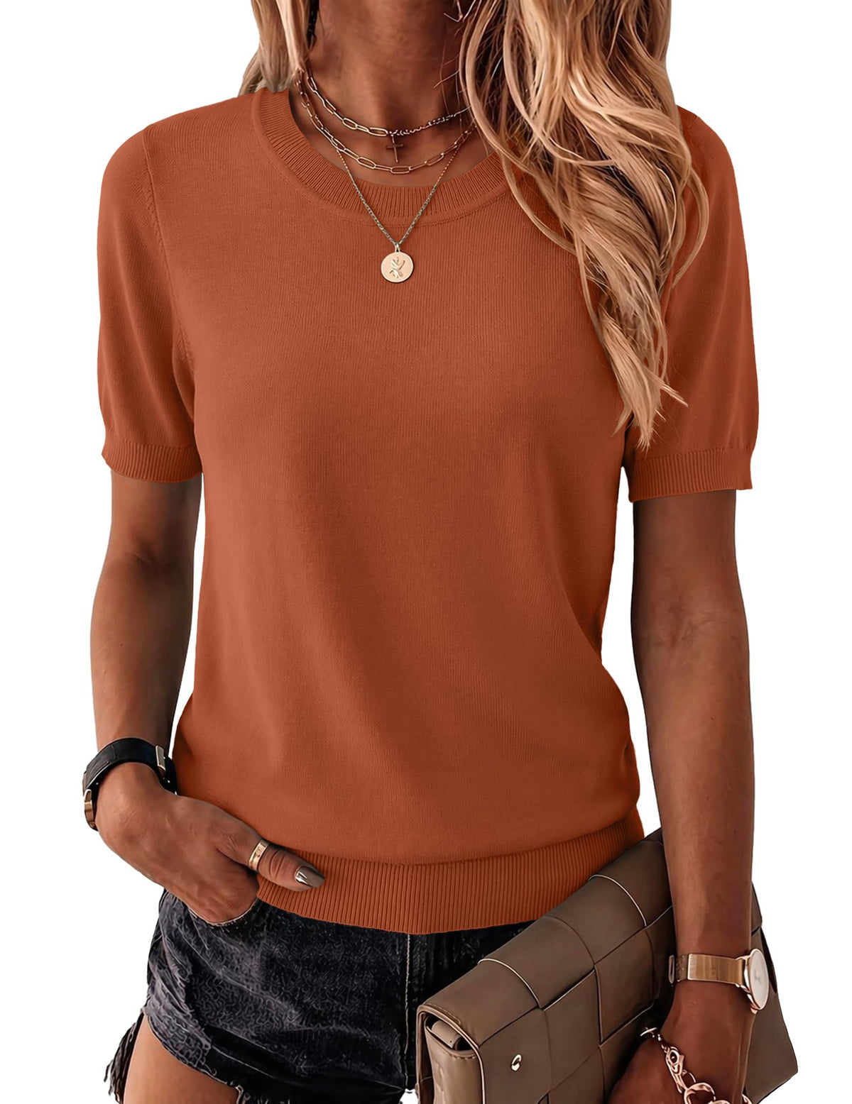 Zeagoo Womens Tops Short Sleeve Sweater Crewneck Basic Fashion Clothing