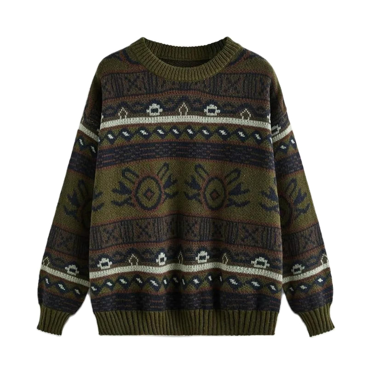Women Y2K Argyle Striped Pullover Sweater Casual Long Sleeve Round Neck Vintage Preppy Style Pullover Knitwear