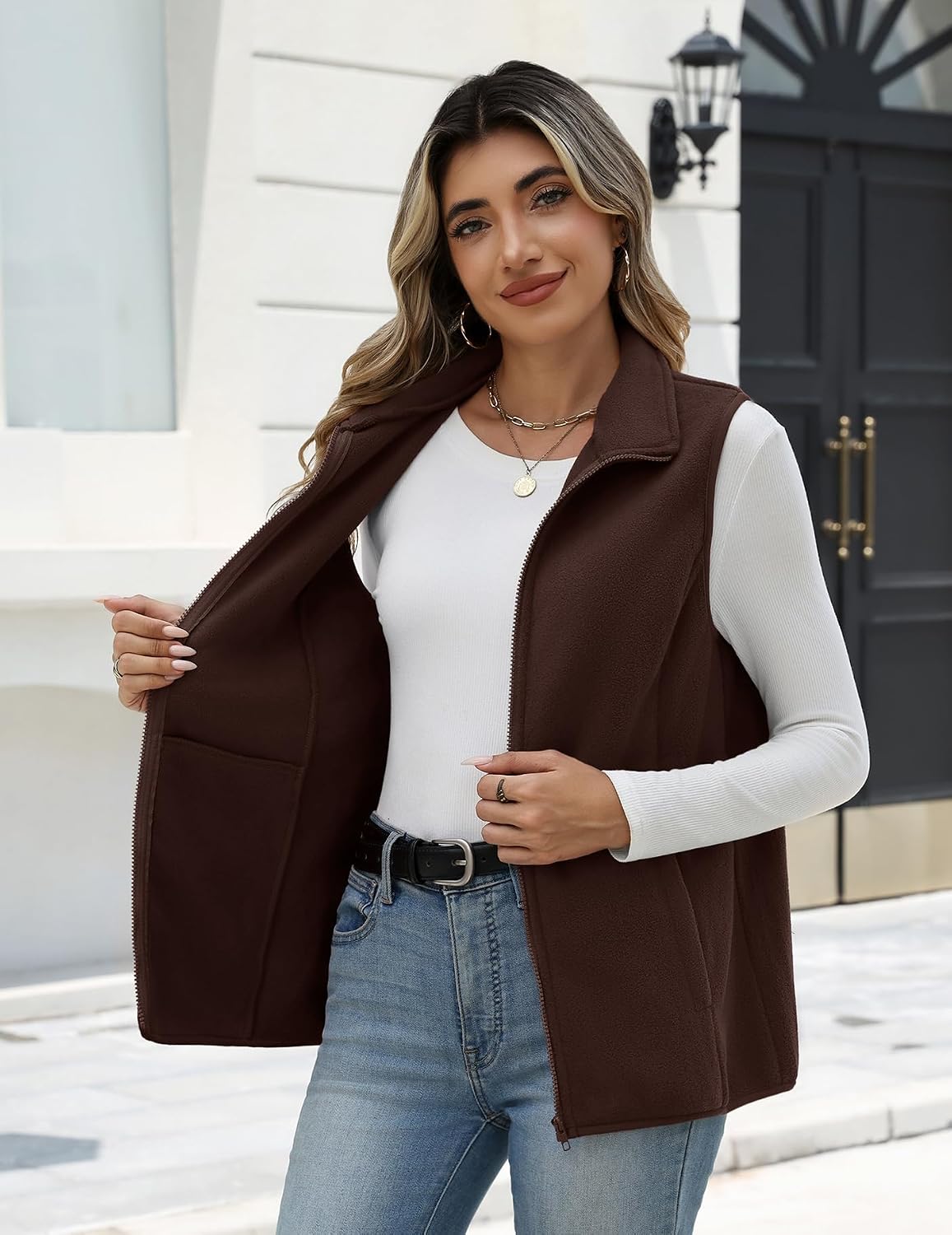 Zeagoo Womens Outerwear Vests With Pockets Zipper Sleeveless Fleece Jackets