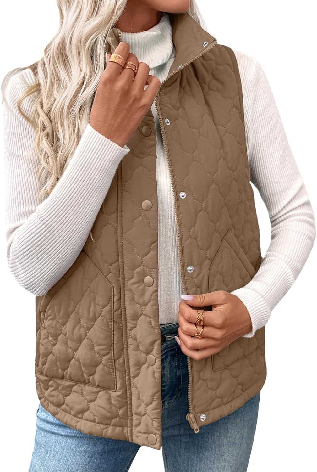 EVALESS Womens Puffer Vest Trendy Lightweight Quilted Jackets