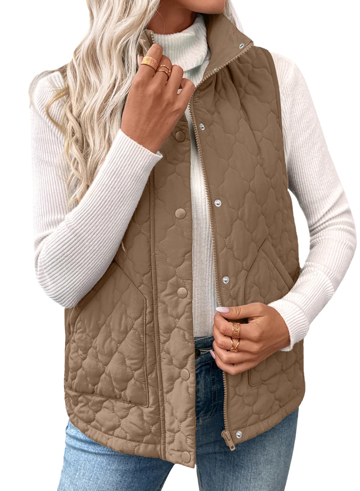 EVALESS Womens Puffer Vest Trendy Lightweight Quilted Jackets