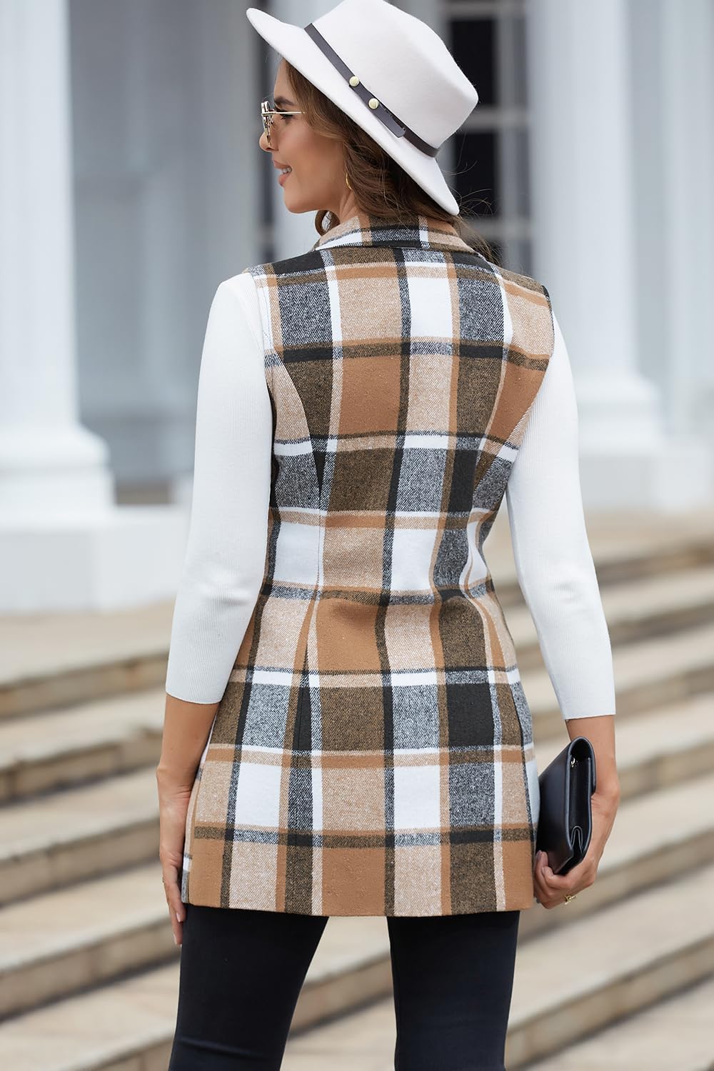 IDEALSANXUN Plaid Vest for Women Fall Winter Sleeveless Blazer Jackets