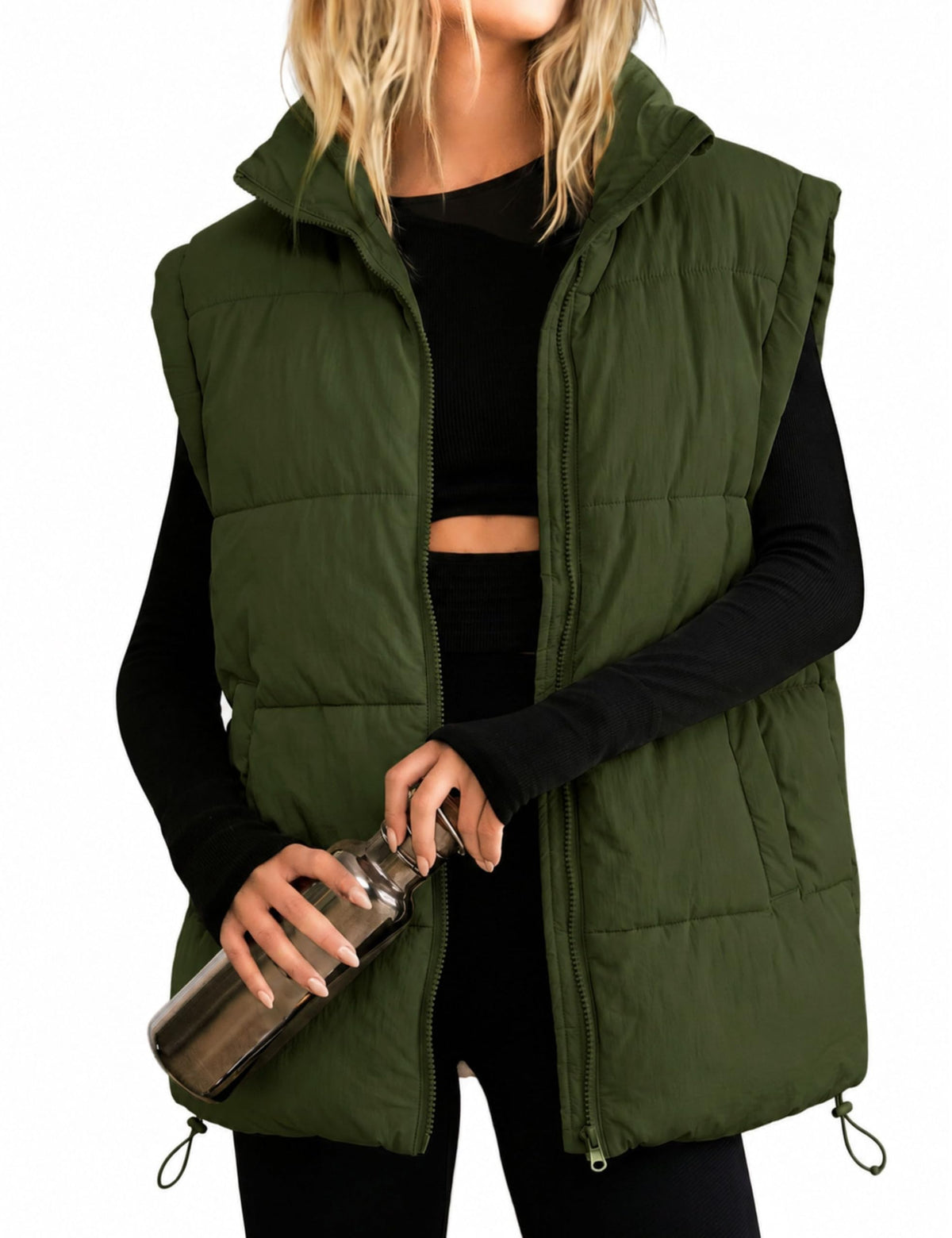Athlisan Womens Zip Up Puffer Vest Stand Collar Sleeveless Padded Jacket Coat