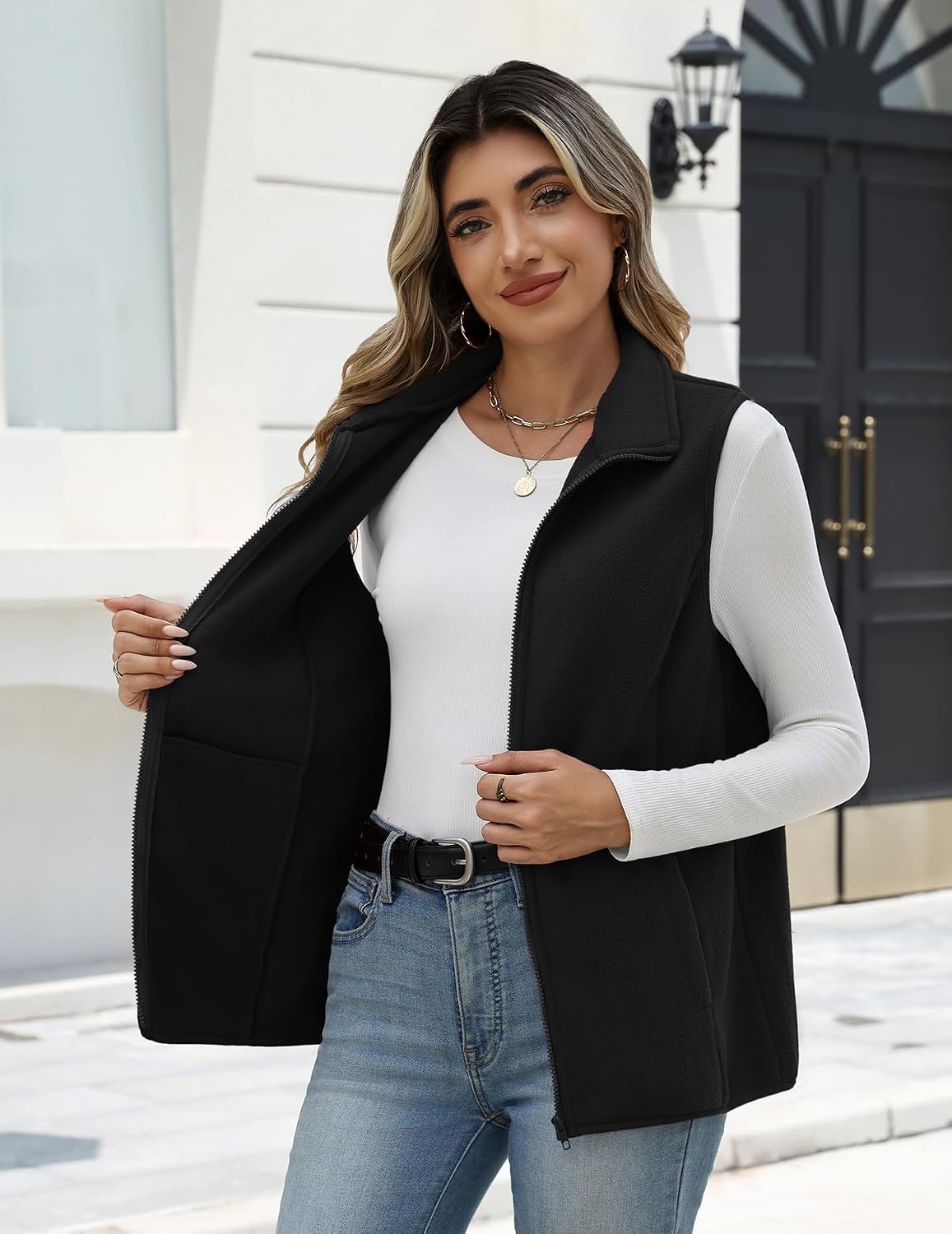 Zeagoo Womens Outerwear Vests With Pockets Zipper Sleeveless Fleece Jackets
