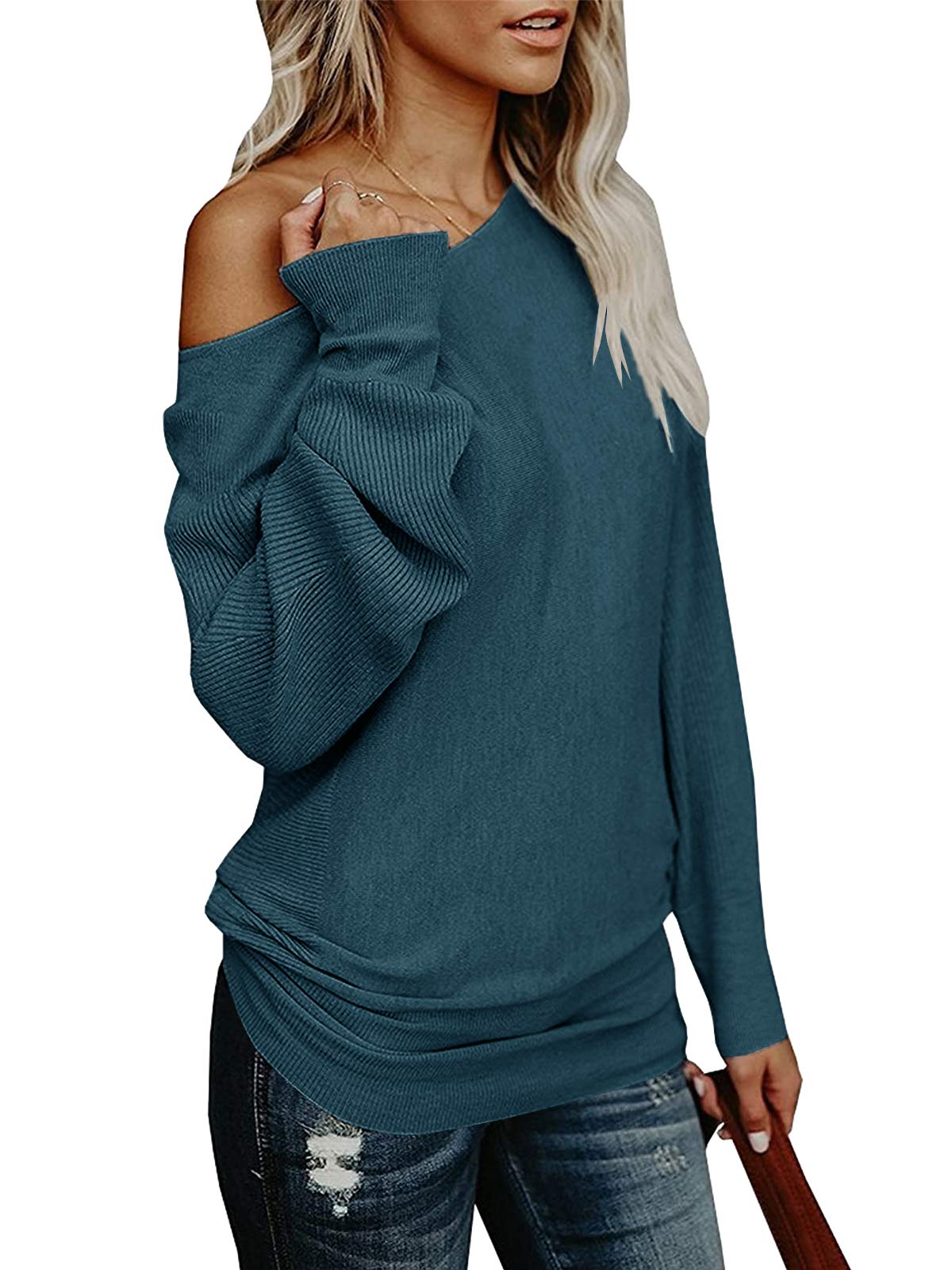 UMEKO Womens Off The Shoulder Sweater Oversized Knit Long Sleeve Sweaters Tunic Tops