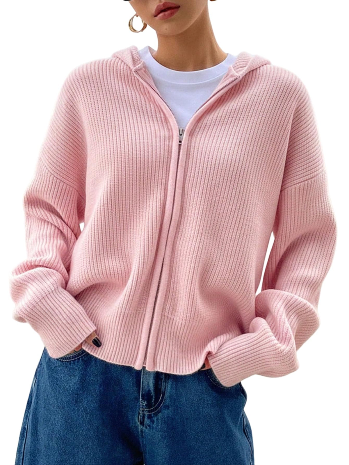 SOLY HUX Zip Up Cardigan for Women Hooded Knit Sweater Jackets