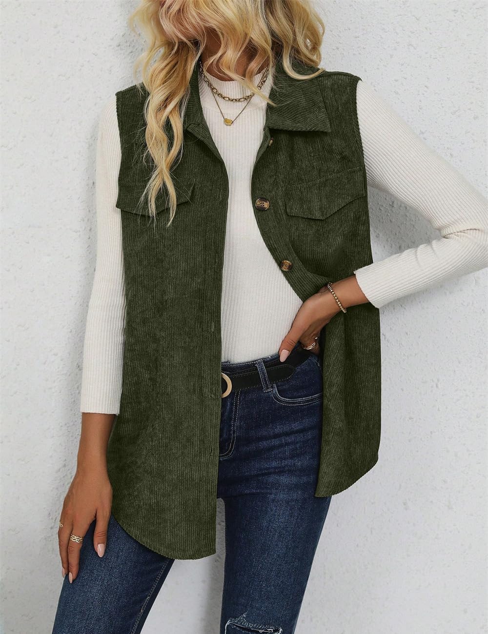 IDEALSANXUN Womens Corduroy Vest Fall Winter Sleeveless Jackets Outerwear