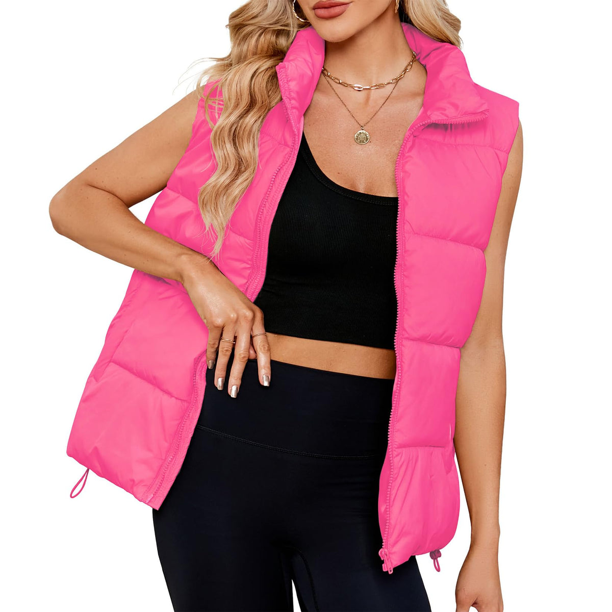 Century Star Puffer Vest for Women's Outerwear Vests Puffy Oversized 2024 Quilted Vest Tops Jackets Coat with Pockets