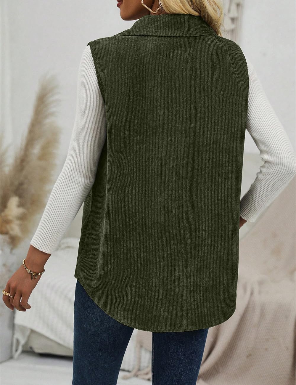 IDEALSANXUN Womens Corduroy Vest Fall Winter Sleeveless Jackets Outerwear