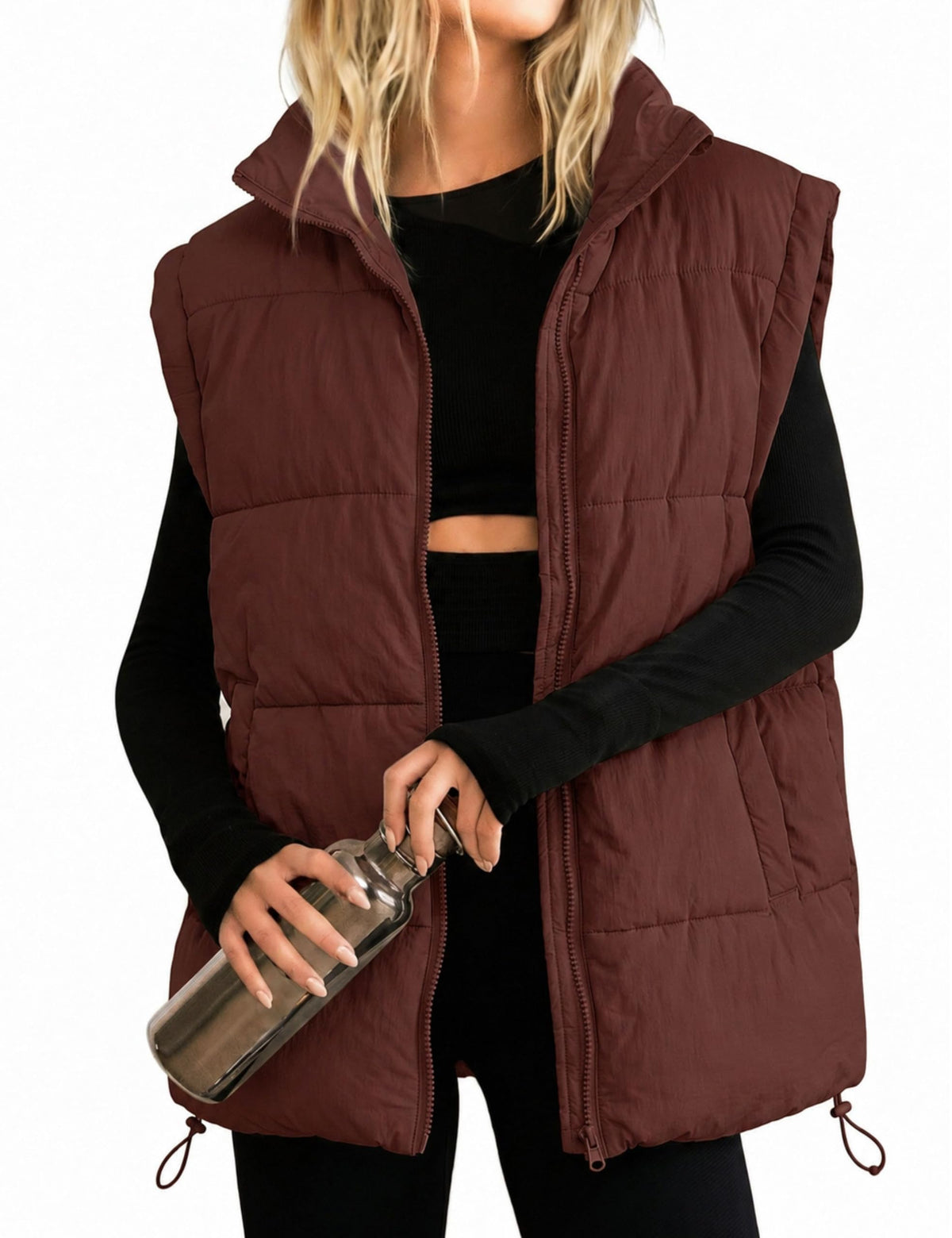 Athlisan Womens Zip Up Puffer Vest Stand Collar Sleeveless Padded Jacket Coat