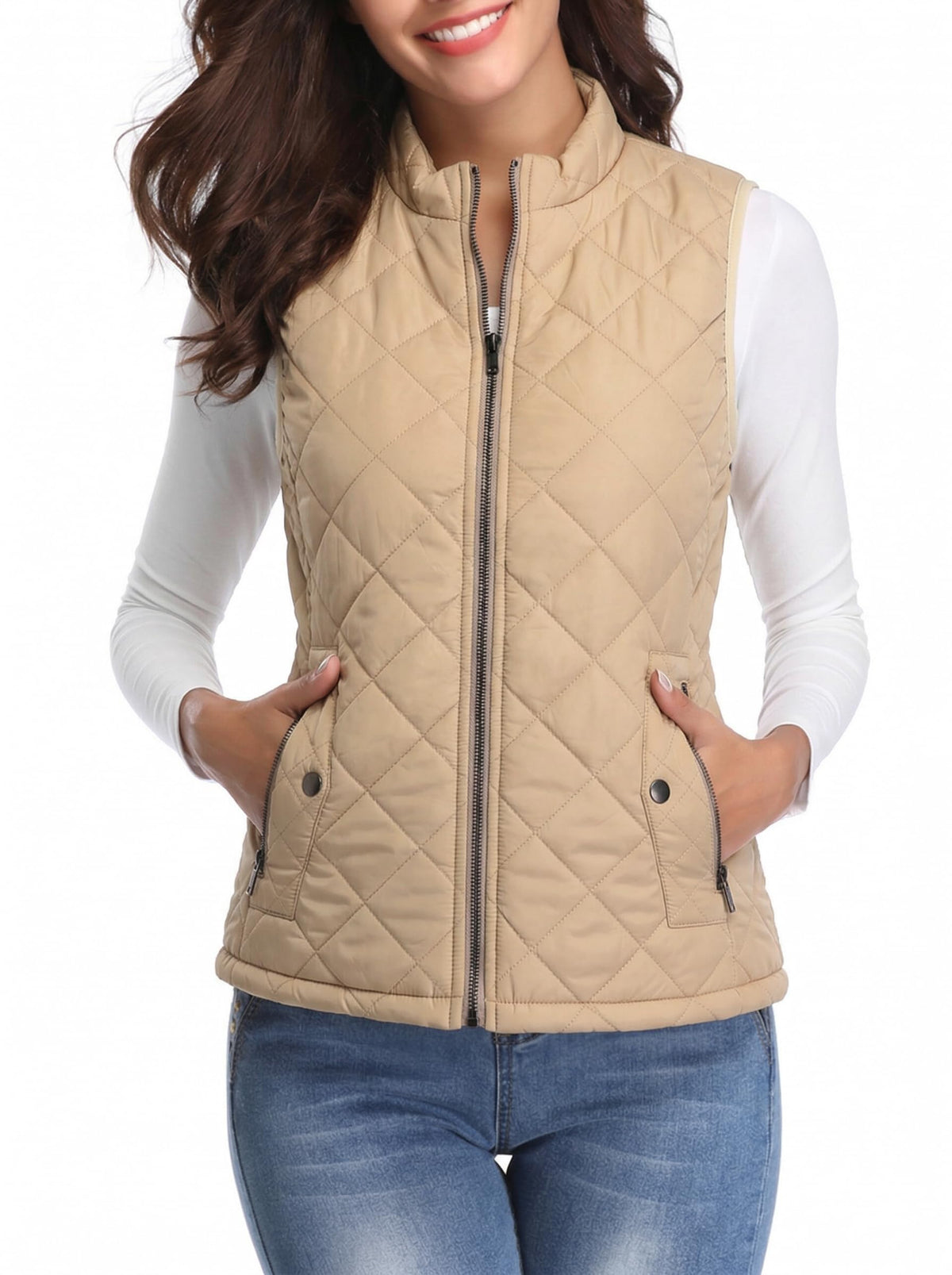 Fuinloth Women's Quilted Vest Lightweight Puffer Stand Collar Zip Gilet