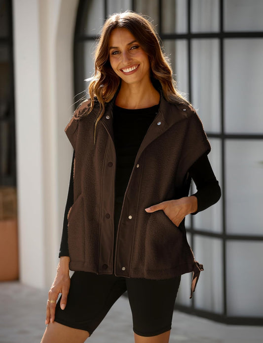OPCAKM Women's Fuzzy Fleece Vest Sleeveless Sherpa Jacket