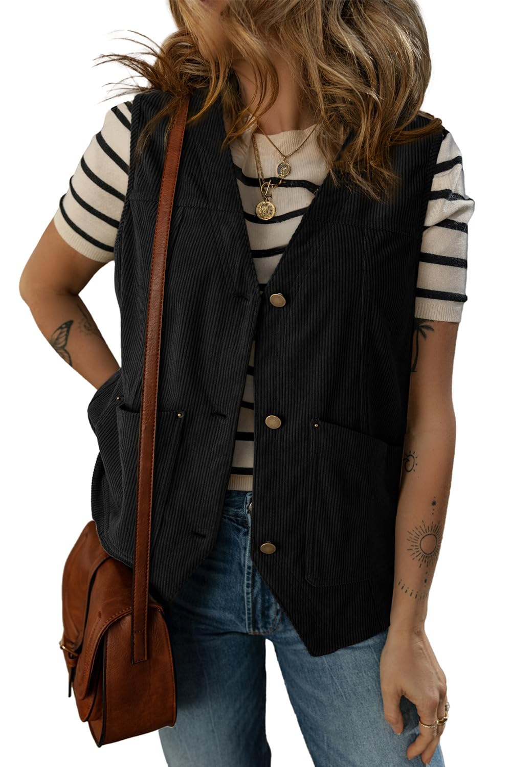 Dokotoo Womens Corduroy Vests Outerwear 2025 Button-Down Lightweight Waistcoat Sleeveless Jacket Casual Vest