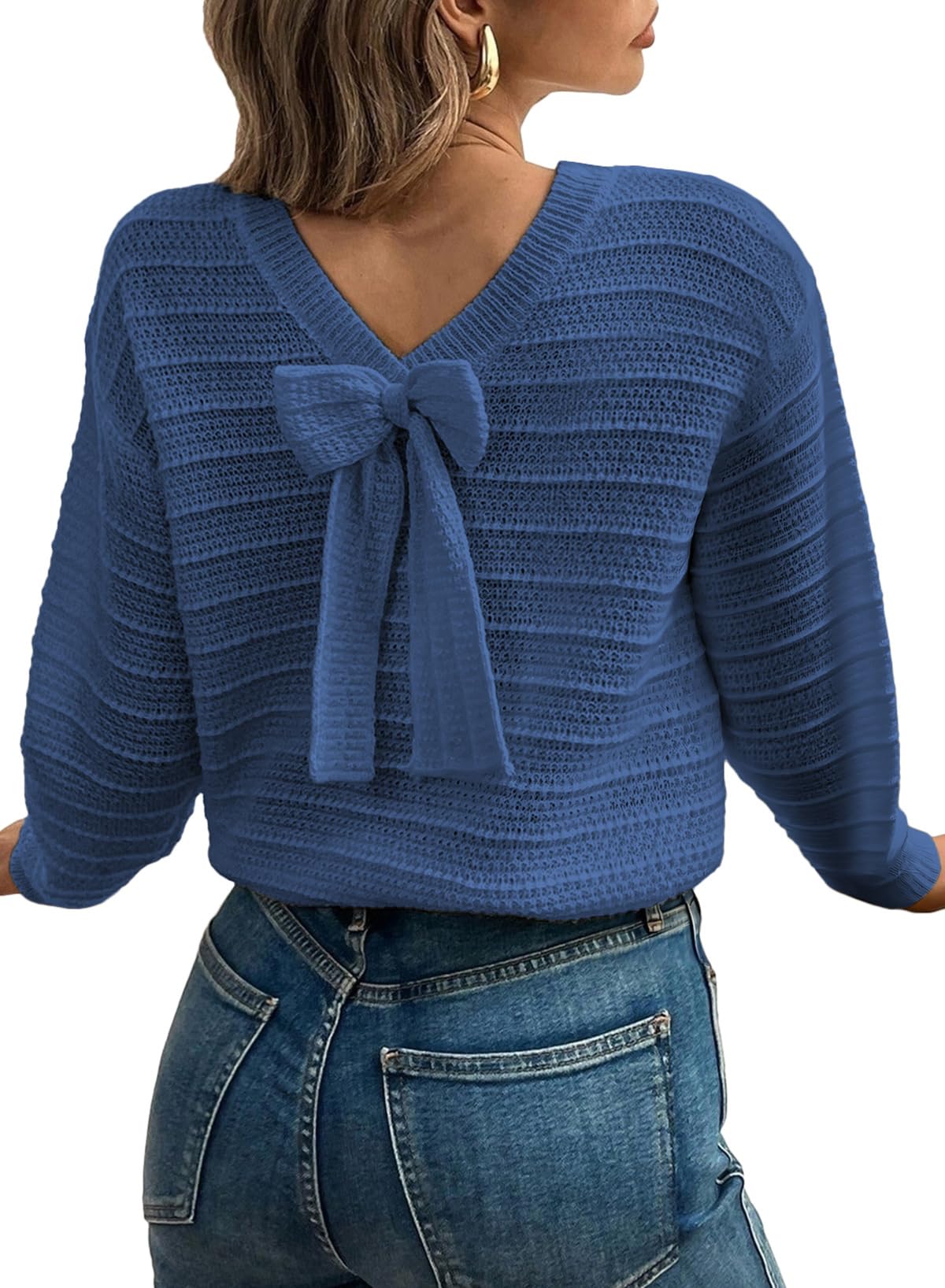 EVALESS Womens Bow Sweaters Pullover Knit Tops Fall Outfits