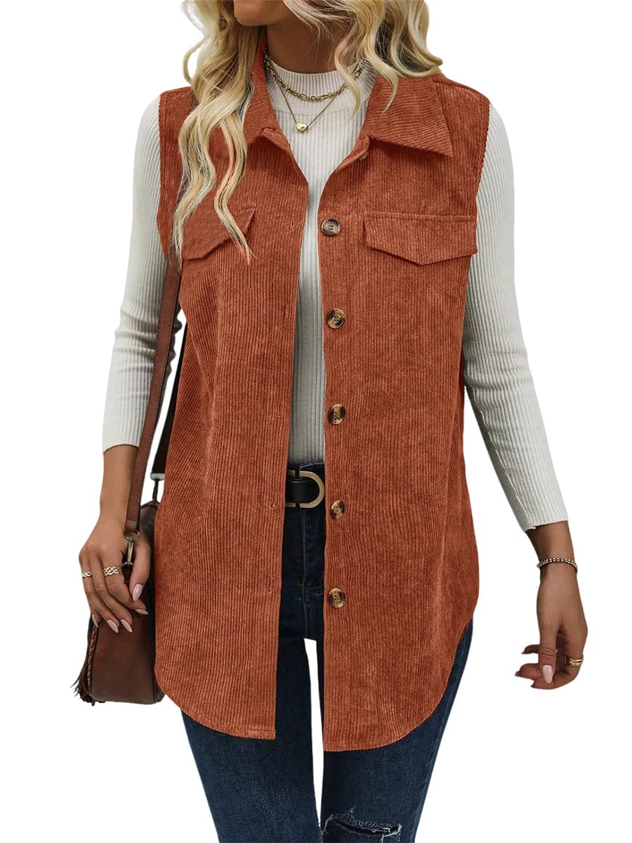 IDEALSANXUN Womens Corduroy Vest Fall Winter Sleeveless Jackets Outerwear