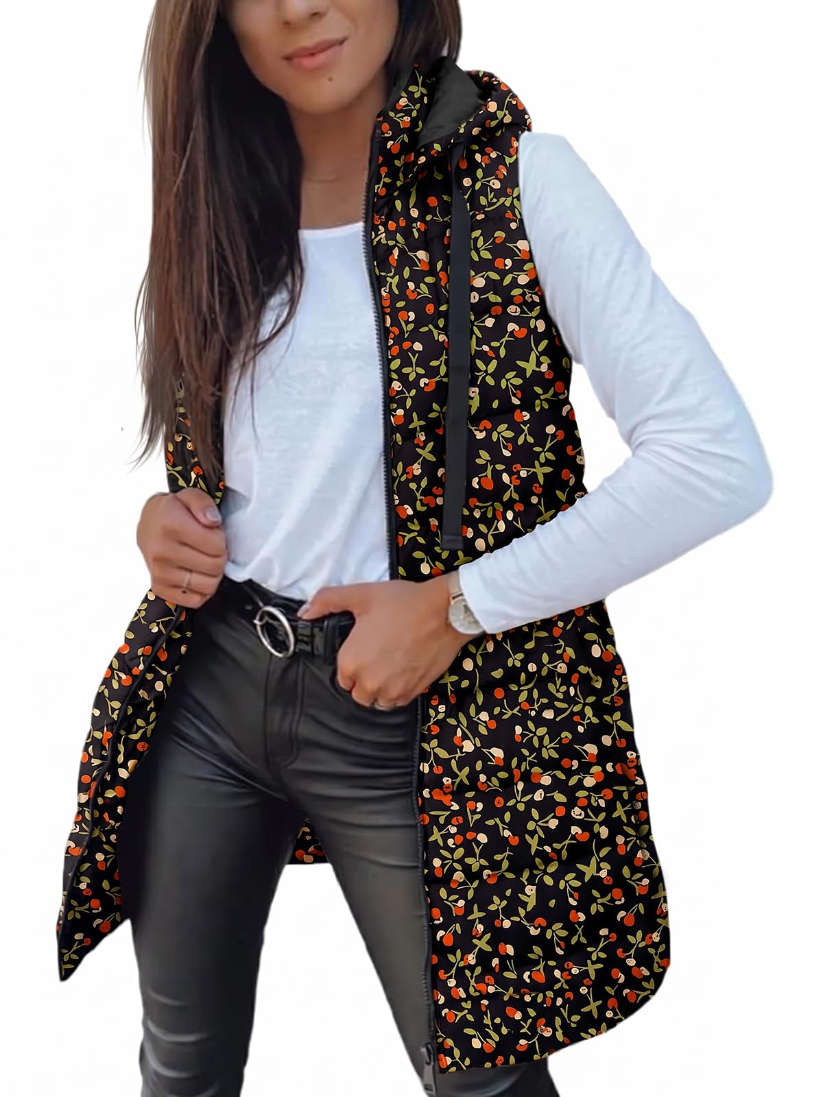 Veatzaer Women Long Vest Sleeveless Hood Winter Puffer Vest Outwear