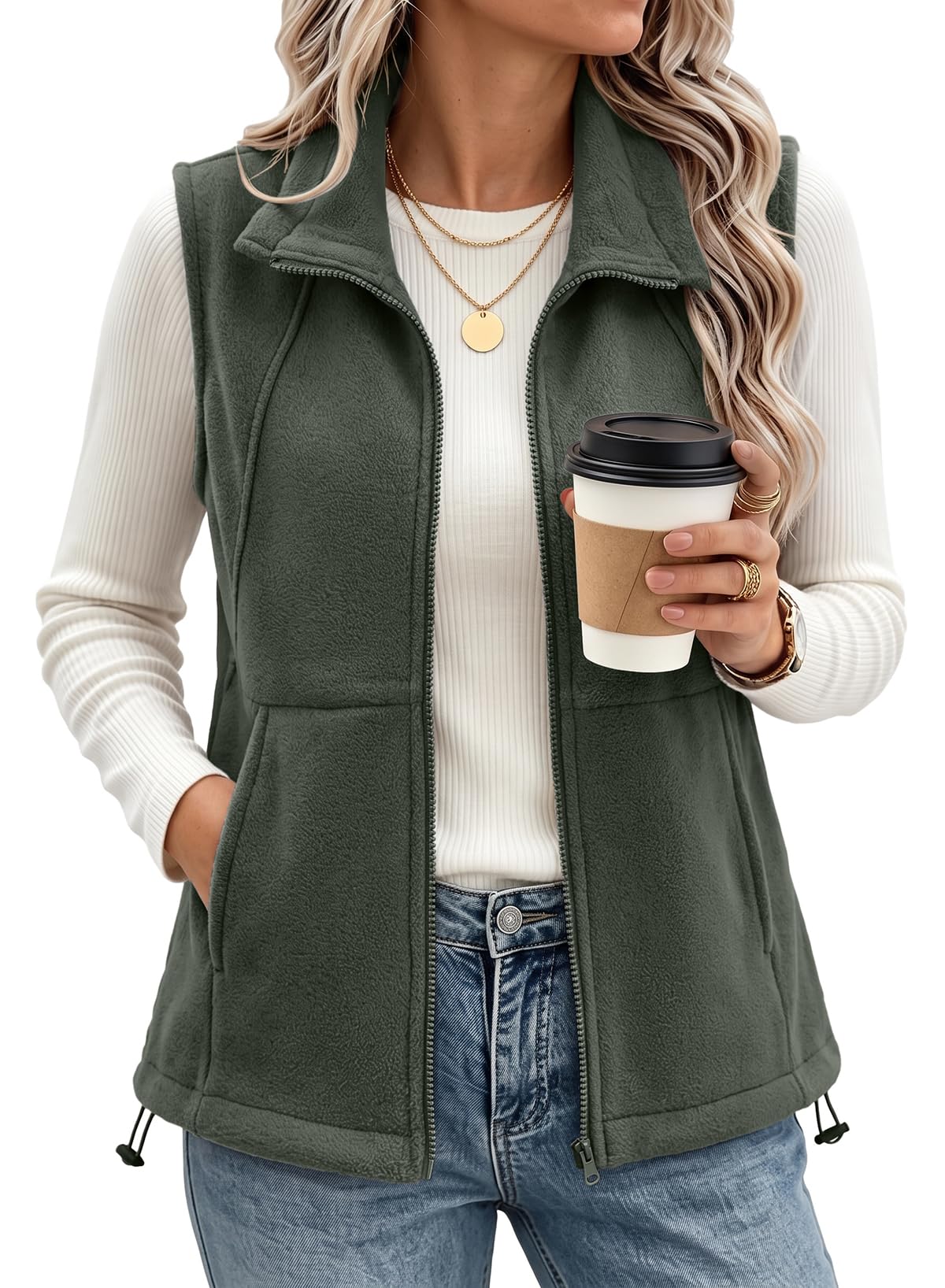 Dokotoo Women's Fleece Vest Outerwear Sleeveless Zip Jackets with Pocket