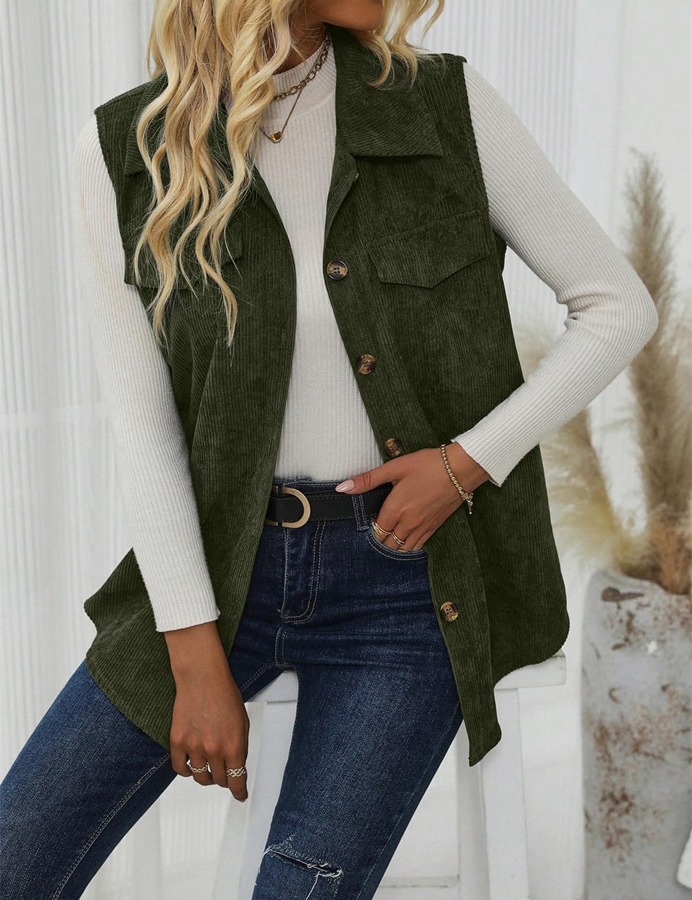 IDEALSANXUN Womens Corduroy Vest Fall Winter Sleeveless Jackets Outerwear